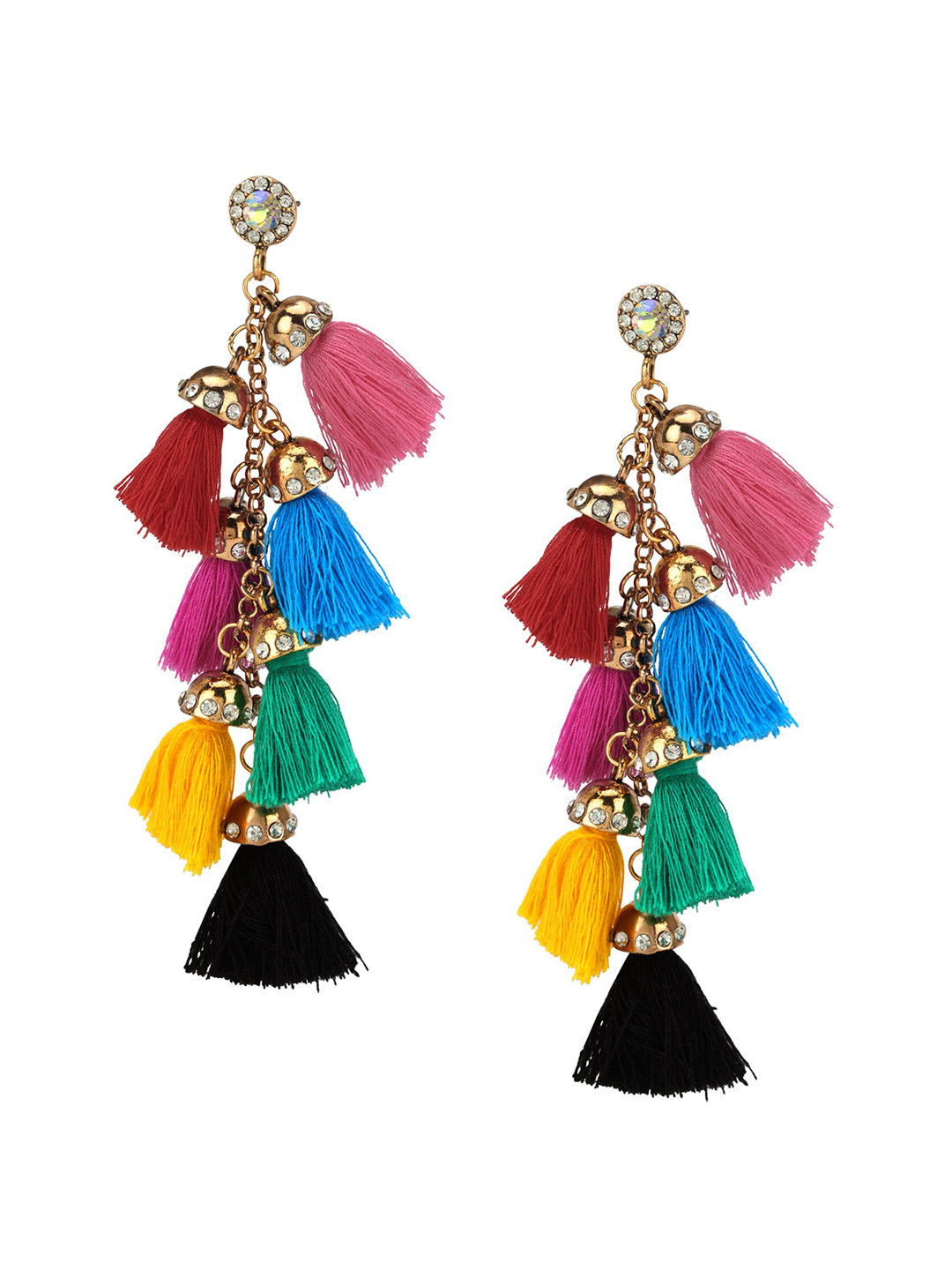 

Arendelle Gold-Toned & Green Contemporary Fringe Tassel Drop Earrings