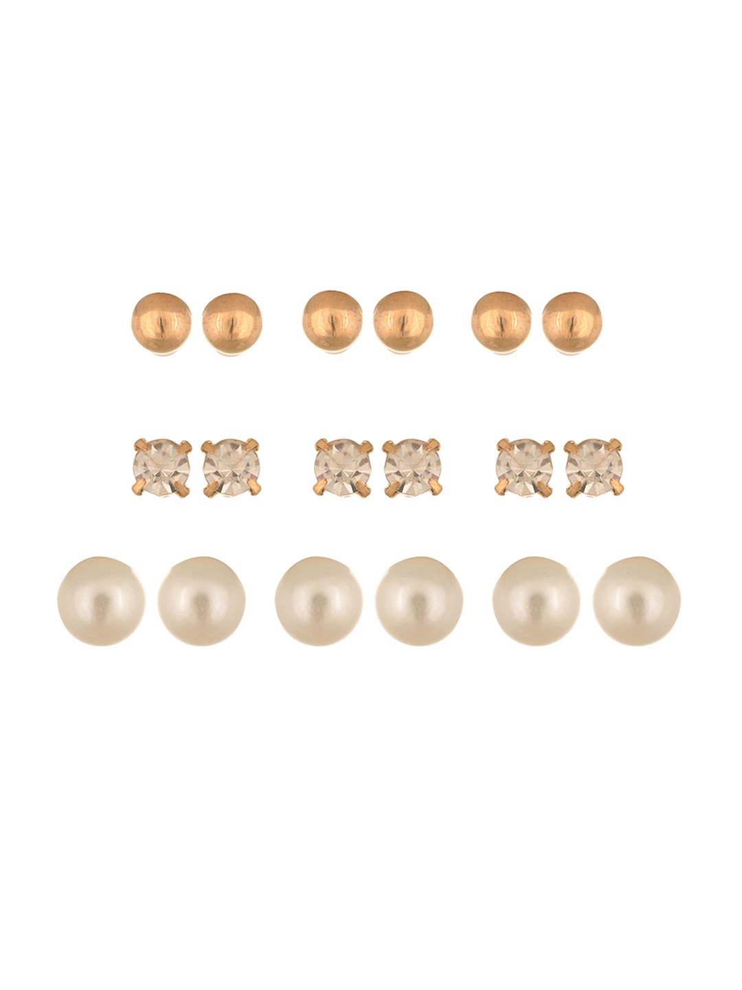 

Arendelle Set of 9 Gold-Toned & White Contemporary Studs Earrings