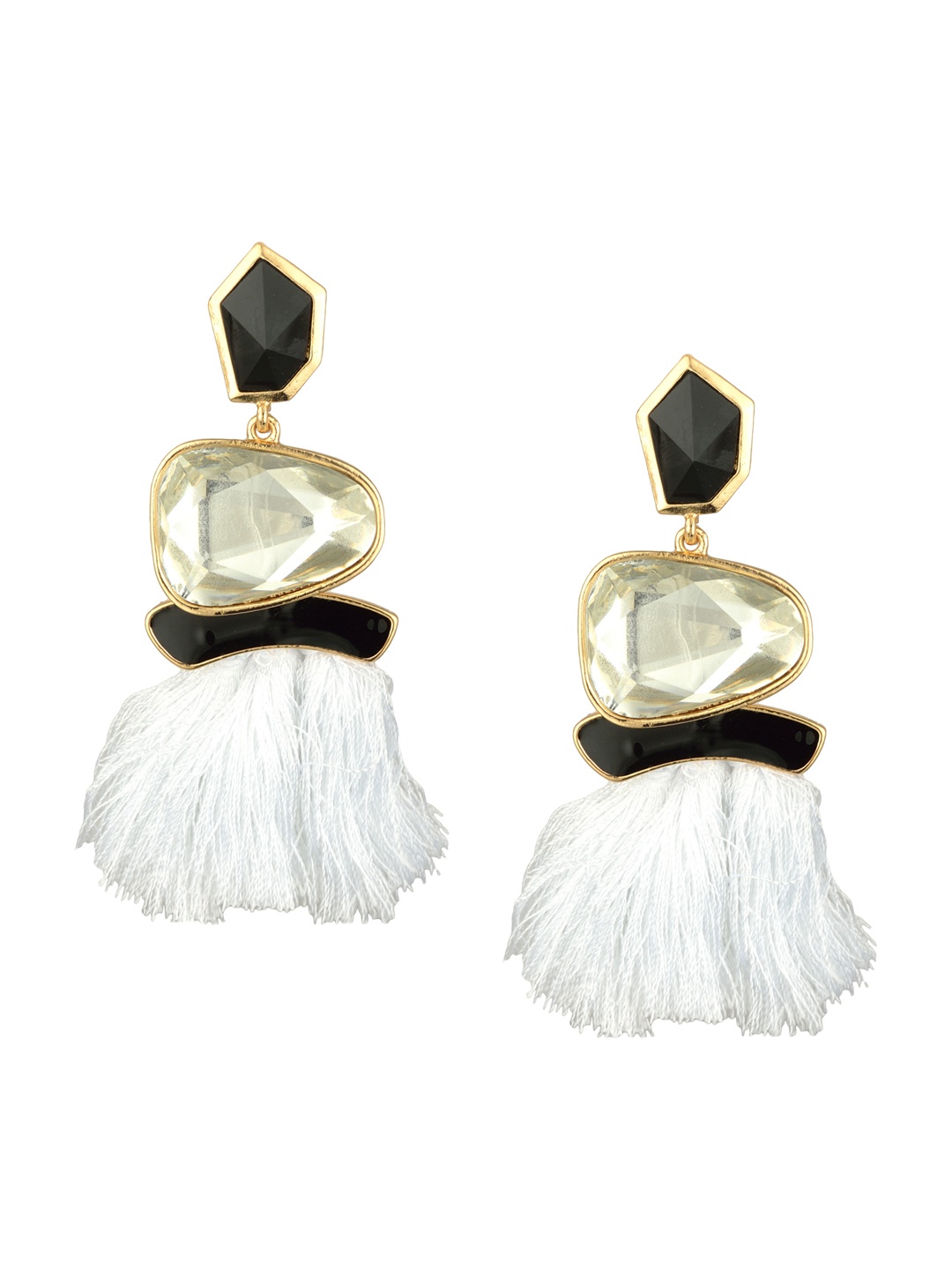 

Arendelle Gold-Toned & White Contemporary Fringe Tassel Drop Earrings