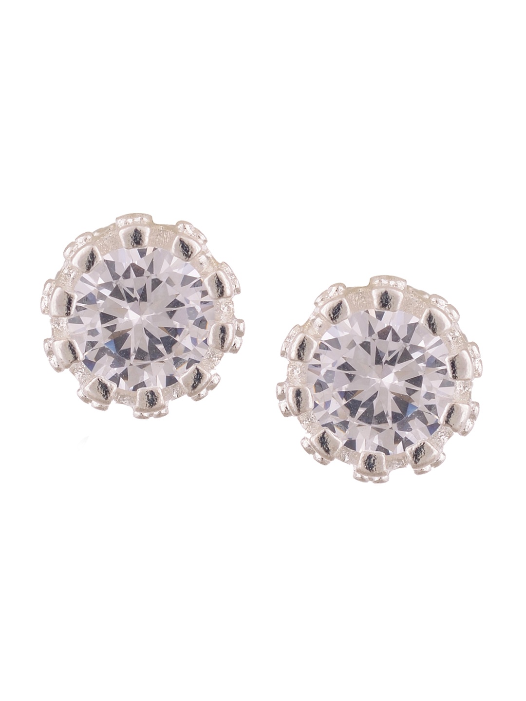 

Arendelle Silver-Toned 925 Silver CZ Studded Studs Earrings