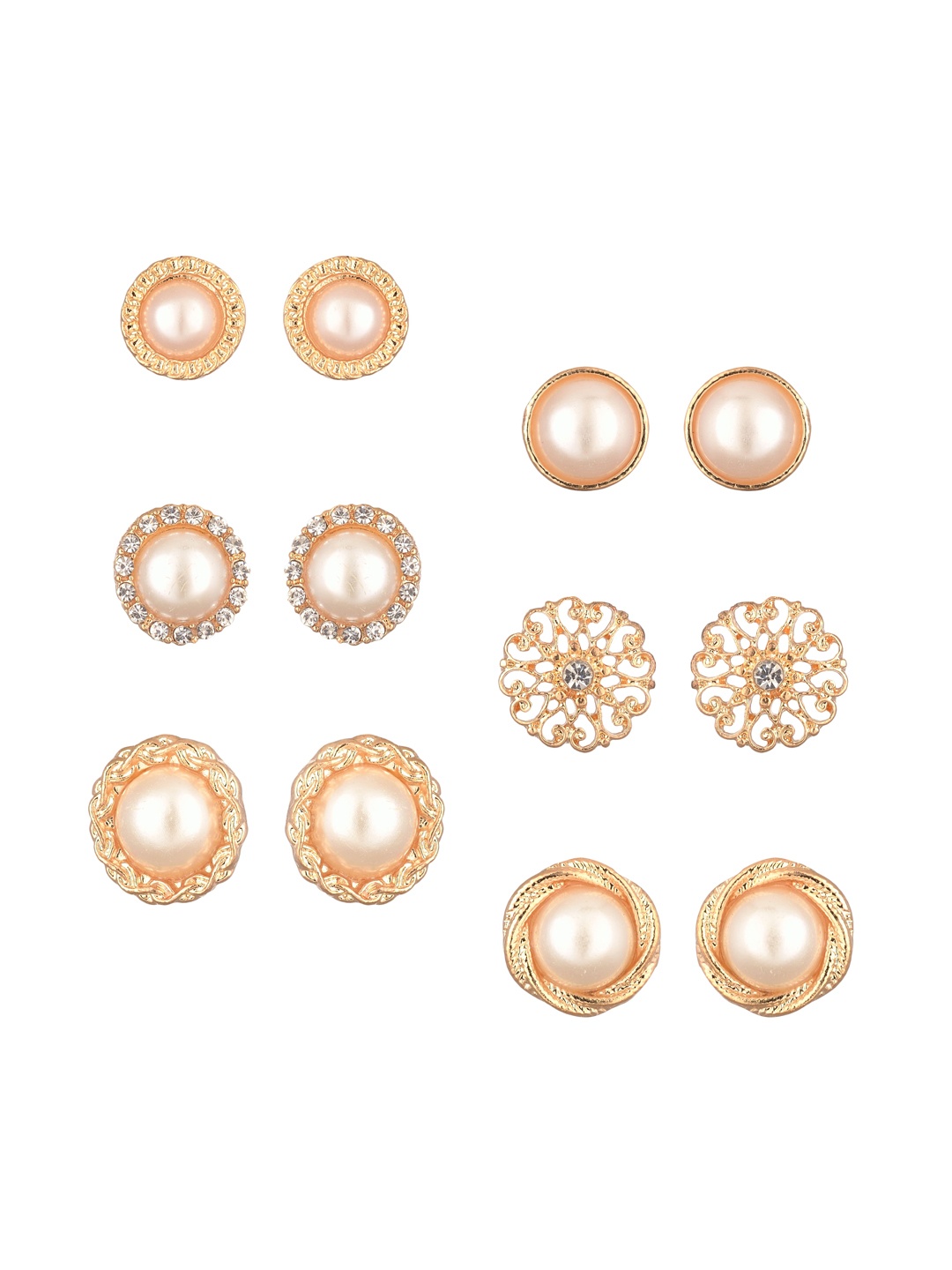 

Arendelle Set Of 6 Gold-Toned & White Pearls Contemporary Studs Earrings