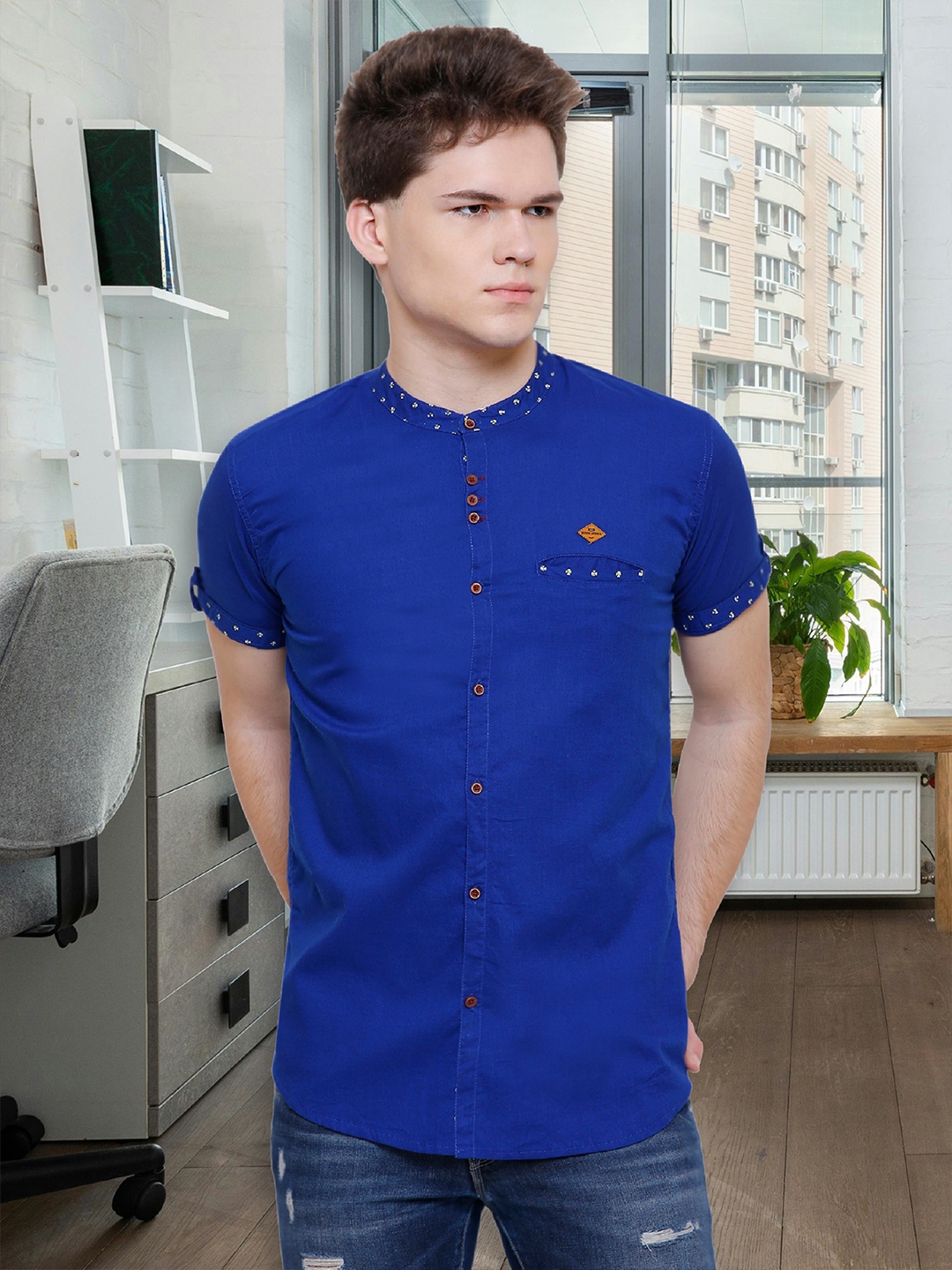 

Kuons Avenue Men Blue Smart Slim Fit Casual Shirt