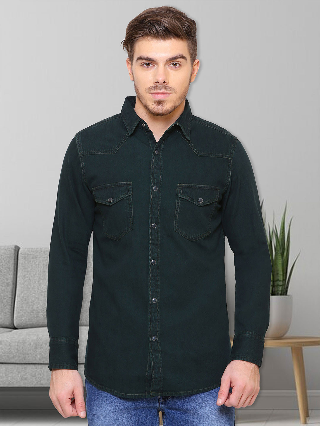 

Kuons Avenue Men Green Smart Slim Fit Cotton Casual Shirt