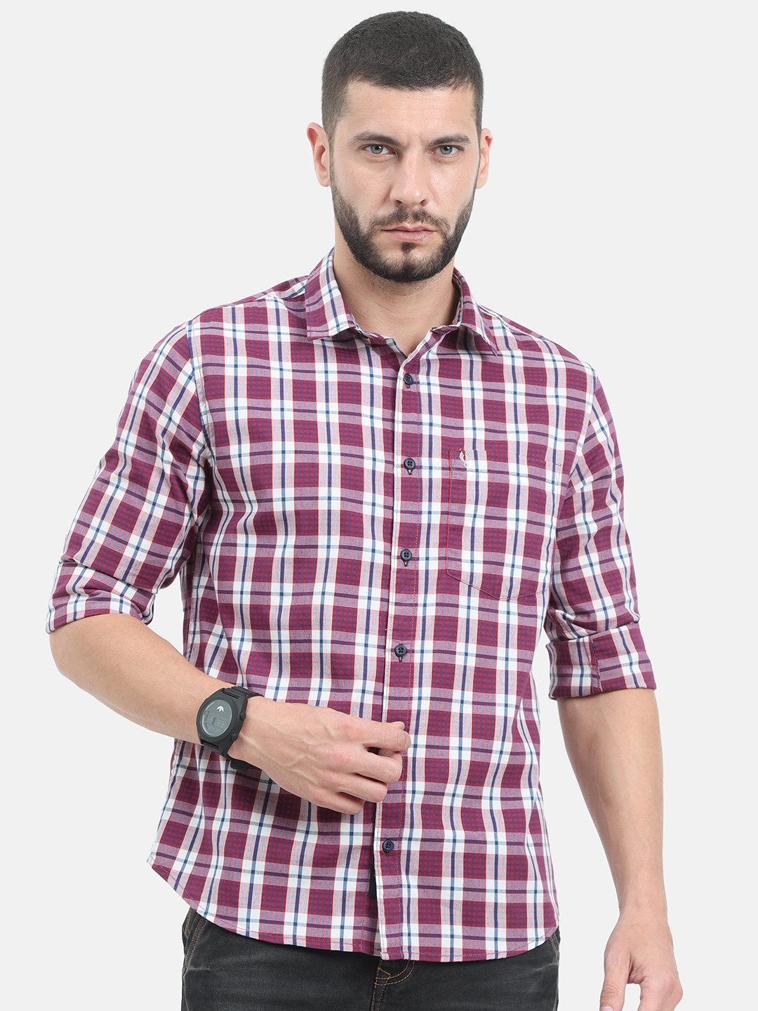 

VUDU Men Red & Blue Comfort Tartan Checked Cotton Casual Shirt