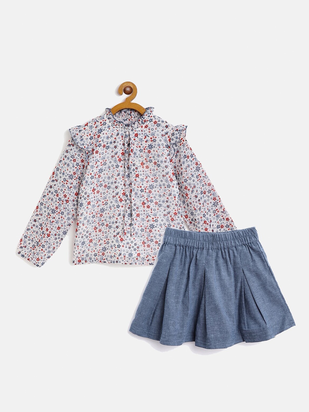 

luyk Girls Blue & White Printed Co-Ords Set