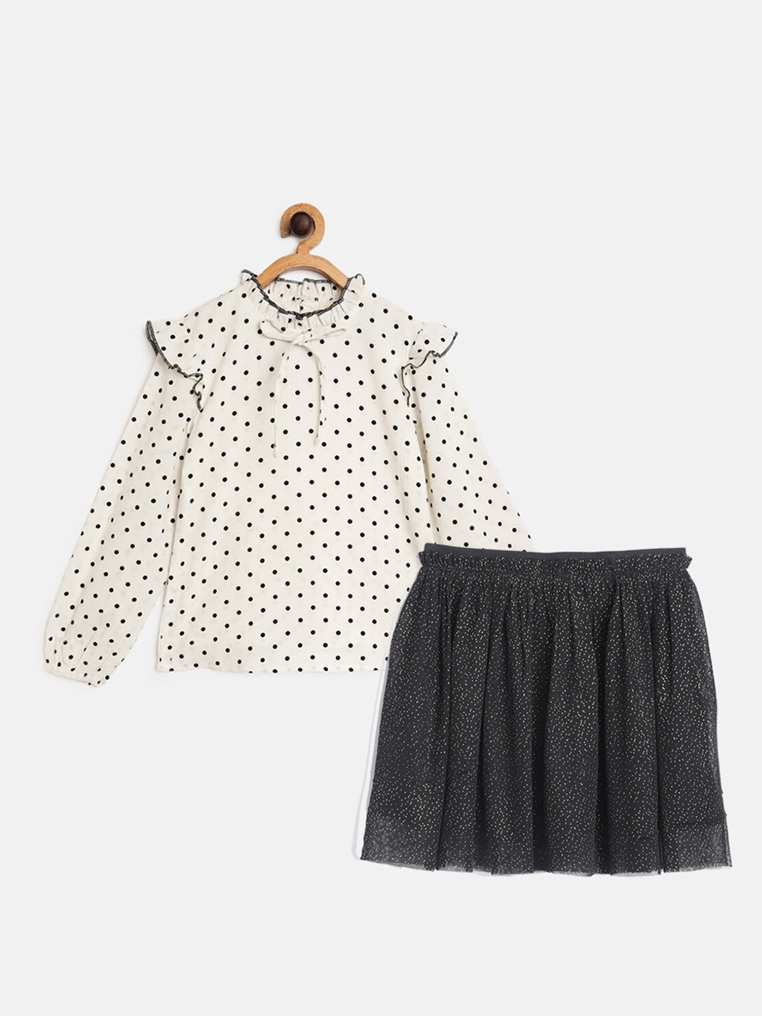 

luyk Girls Black & White Polka Dot Printed Co-ords Set