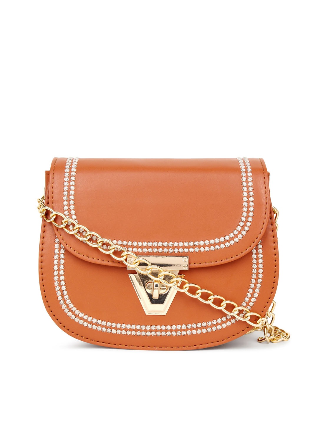 

LEGAL BRIBE Tan Floral Textured PU Structured Sling Bag