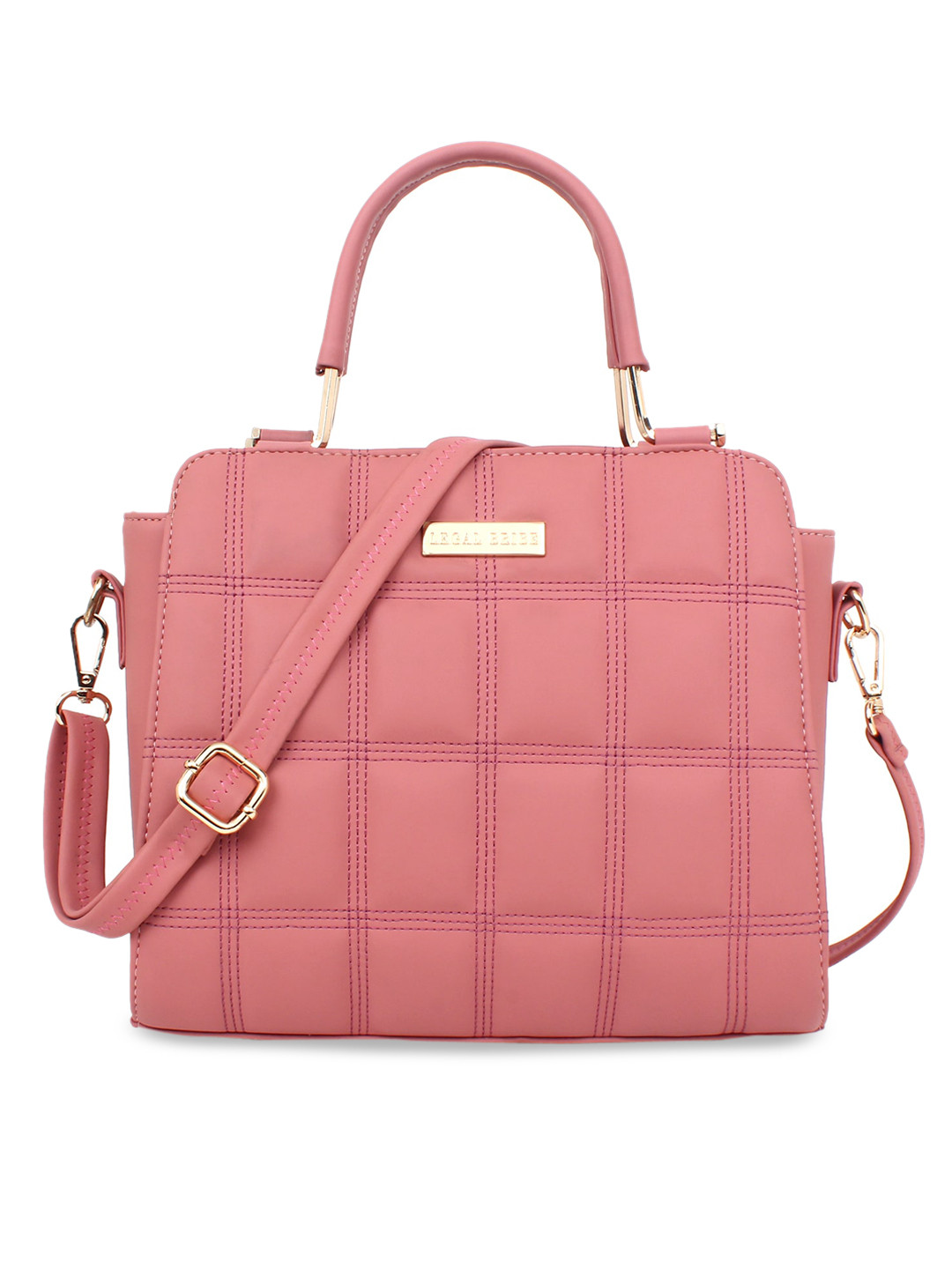 

LEGAL BRIBE Pink Checked PU Structured Handheld Bag with Quilted