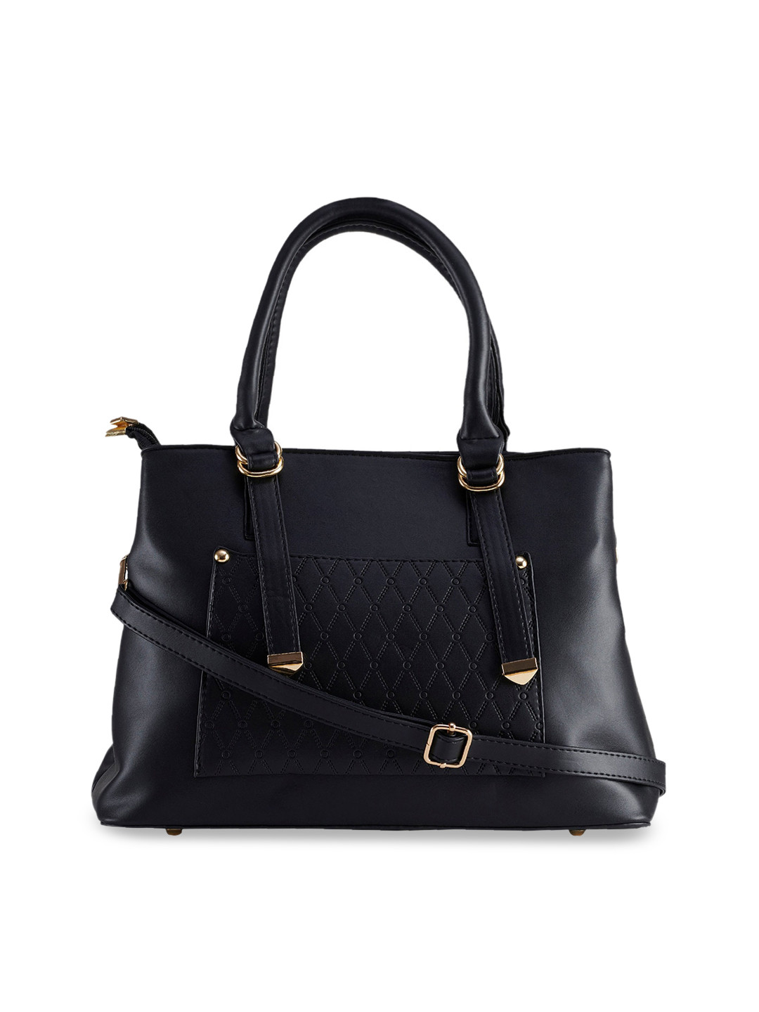 

LEGAL BRIBE Black Textured PU Structured Handheld Bag with Cut Work