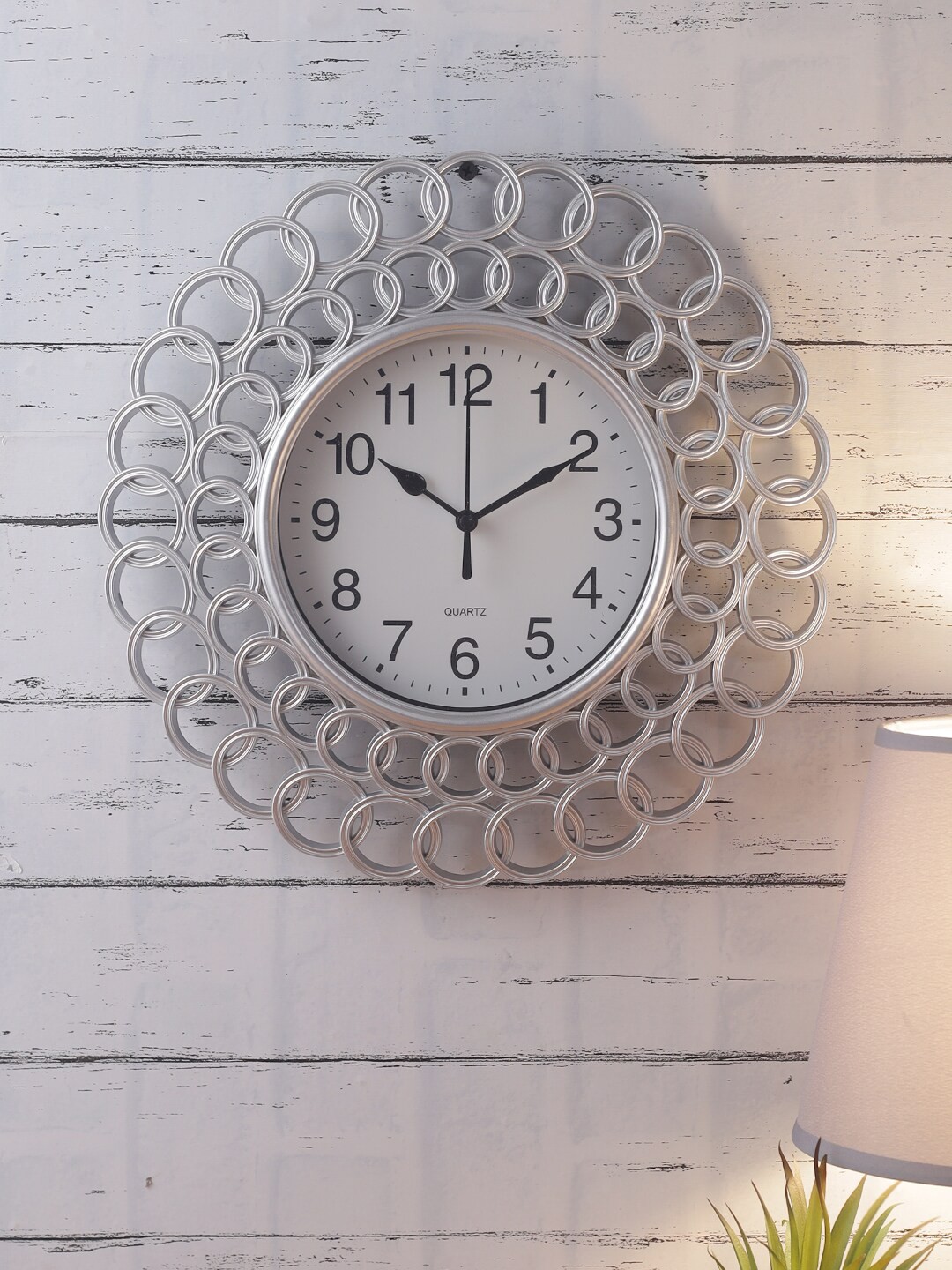 

House Of Accessories Silver & White Solid Contemporary Round Wall Clock 30cm