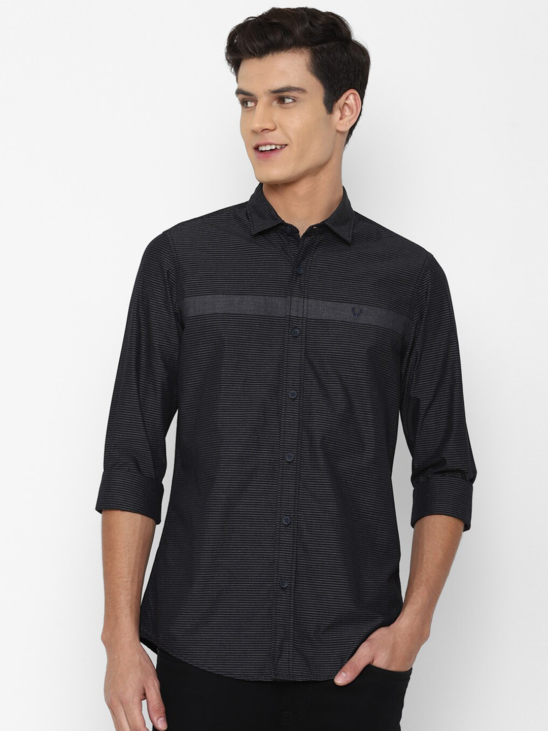 

Allen Solly Sport Men Grey Pinstripes Striped Cotton Casual Shirt