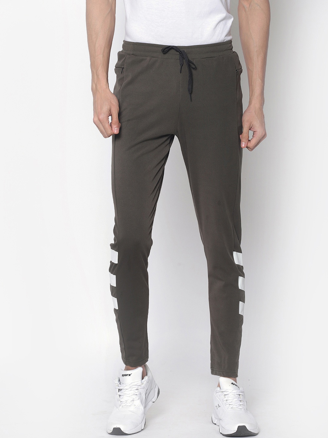 

American-Elm Men Olive Green Slim Fit Track Pants