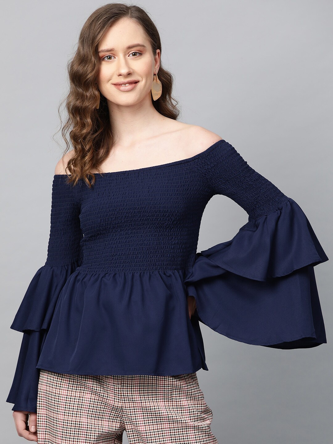 

Molly & Michel Blue Off-Shoulder Crepe Empire Top