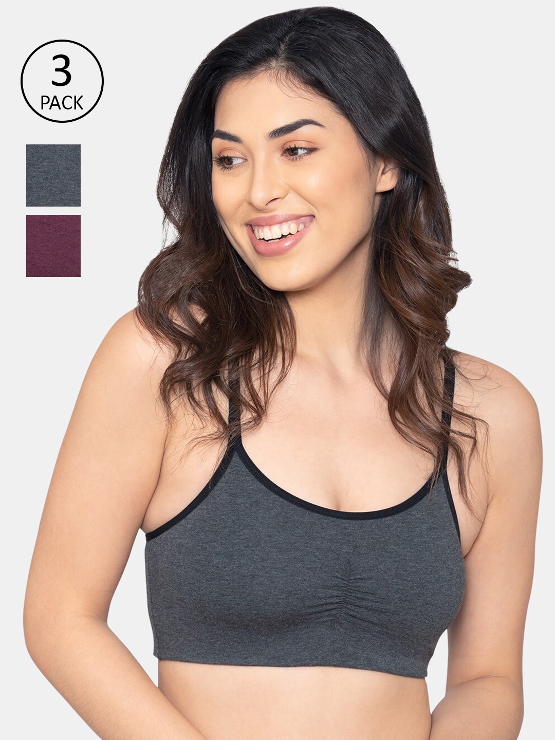 

Kalyani Black & Burgundy Non Padded Super Support Beginners Bra Set Of 3