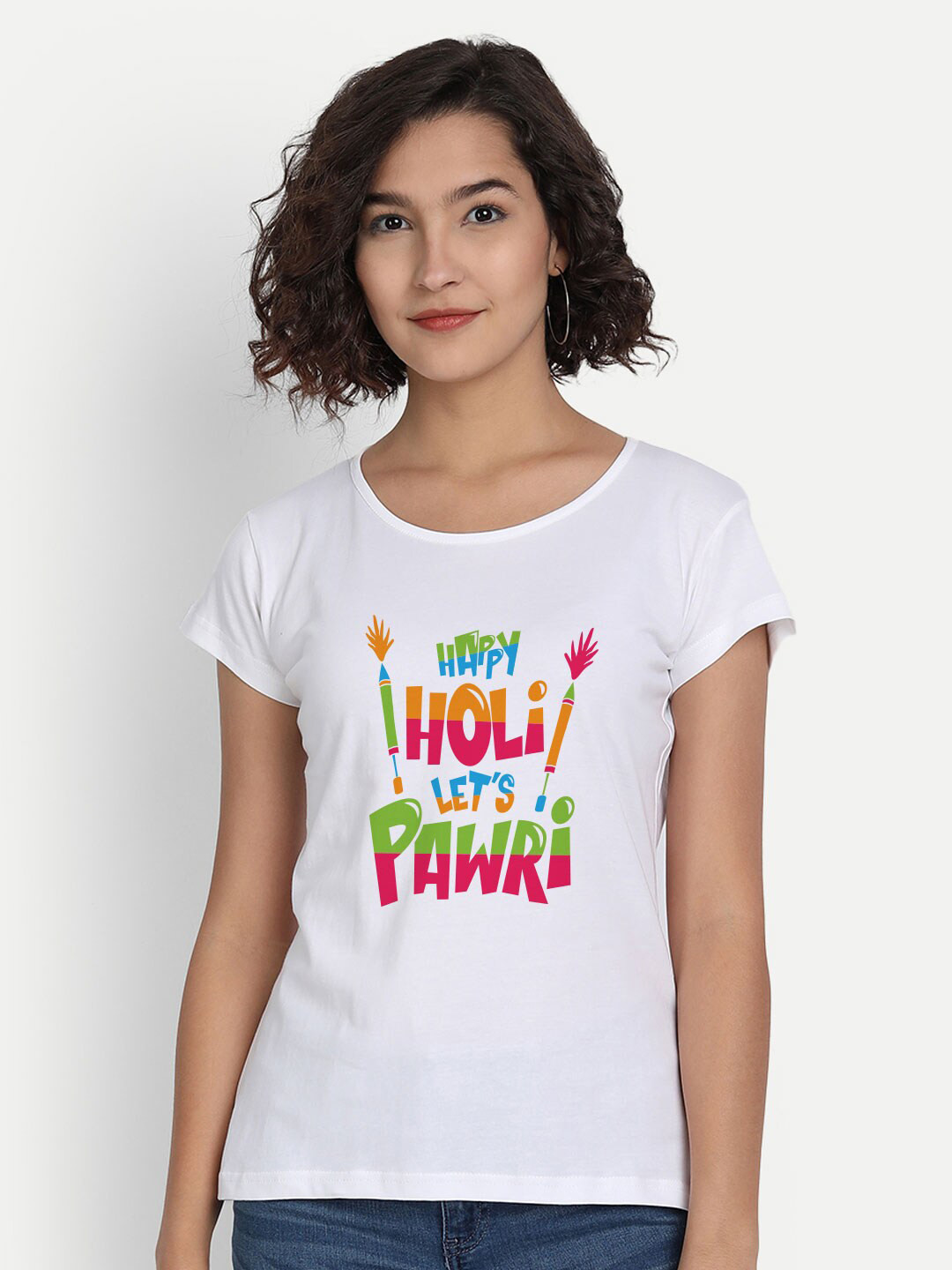 

BE AWARA Women White Typography Printed Cotton T-shirt