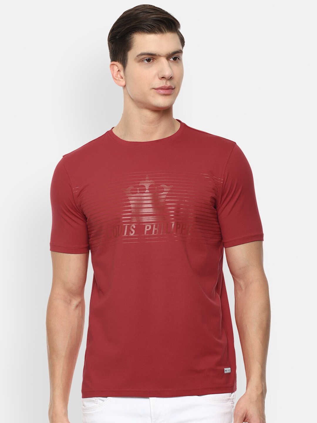 

Louis Philippe ATHPLAY Men Maroon Printed Slim Fit Cotton T-shirt