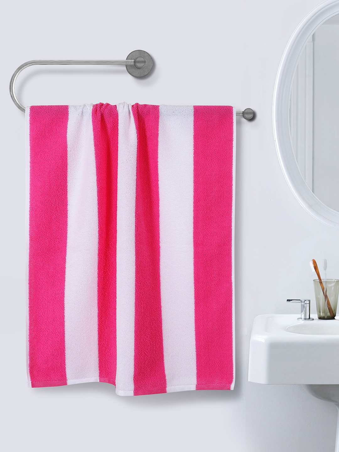 

ROMEE Pink & White Striped 500 GSM Bath Towel