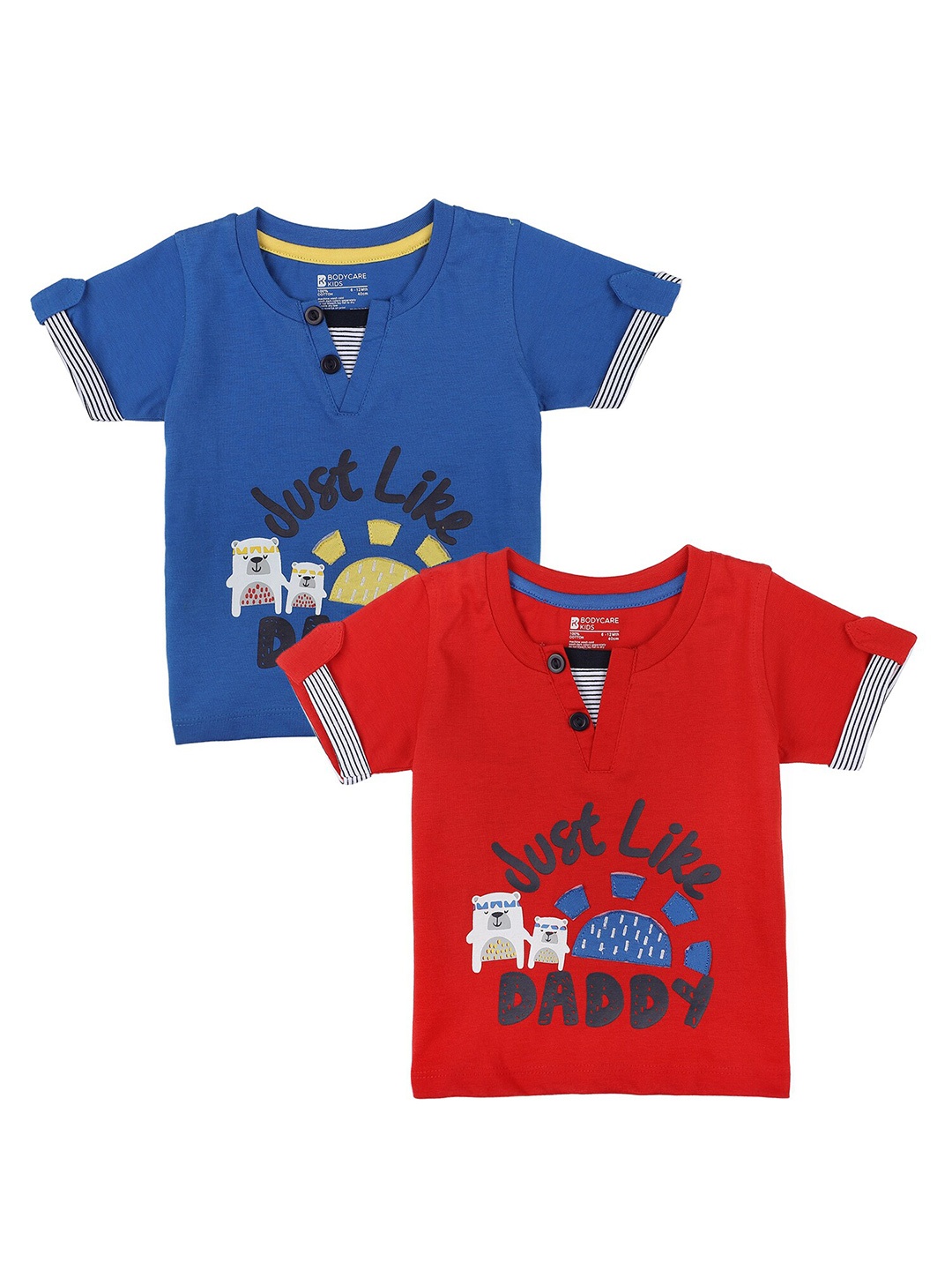 

Bodycare Kids Boys Pack Of 2 Blue & Red Printed Cotton T-shirt