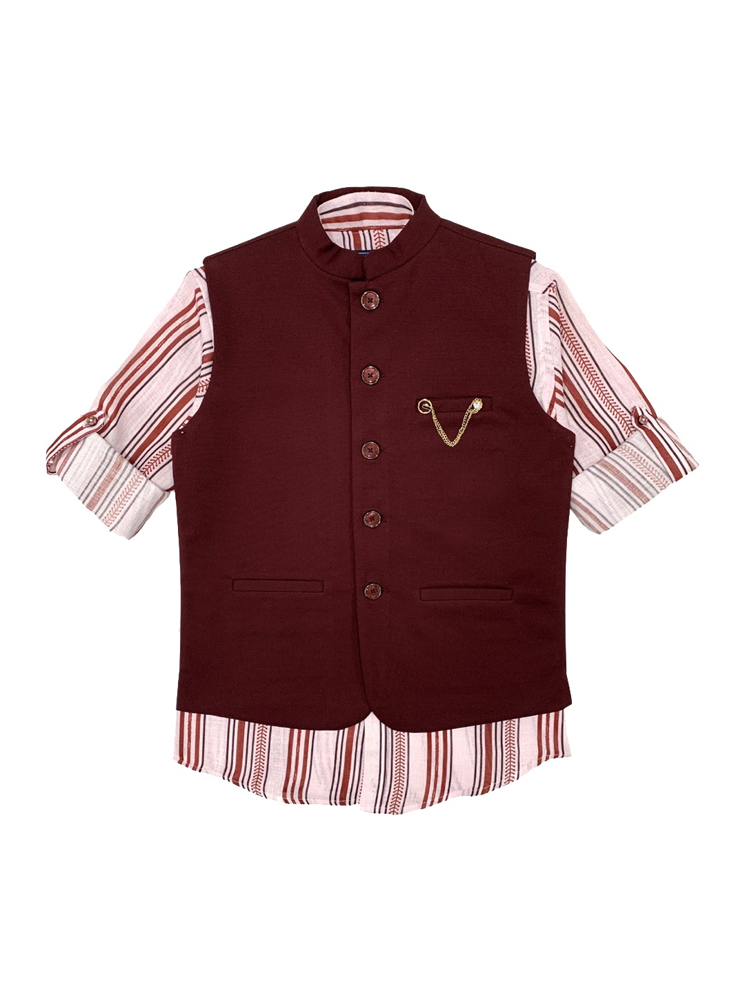 

CHARCHIT Boys Maroon Solid Nehru Jacket