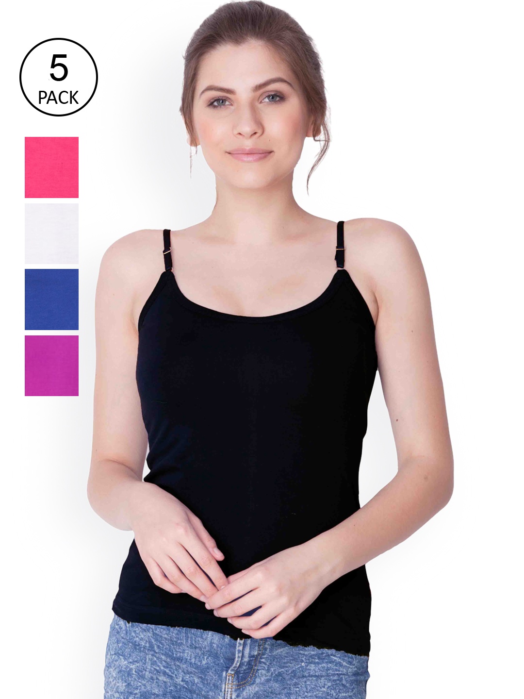 

Dollar Missy Pack of 5 Combed Cotton Camisoles, Black
