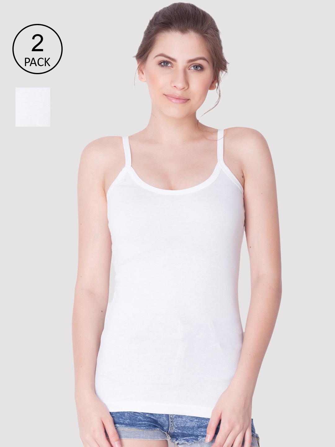 

Dollar Missy Pack of 2 Combed Cotton Camisole MMBB-331-R3-WHT-PO2, White
