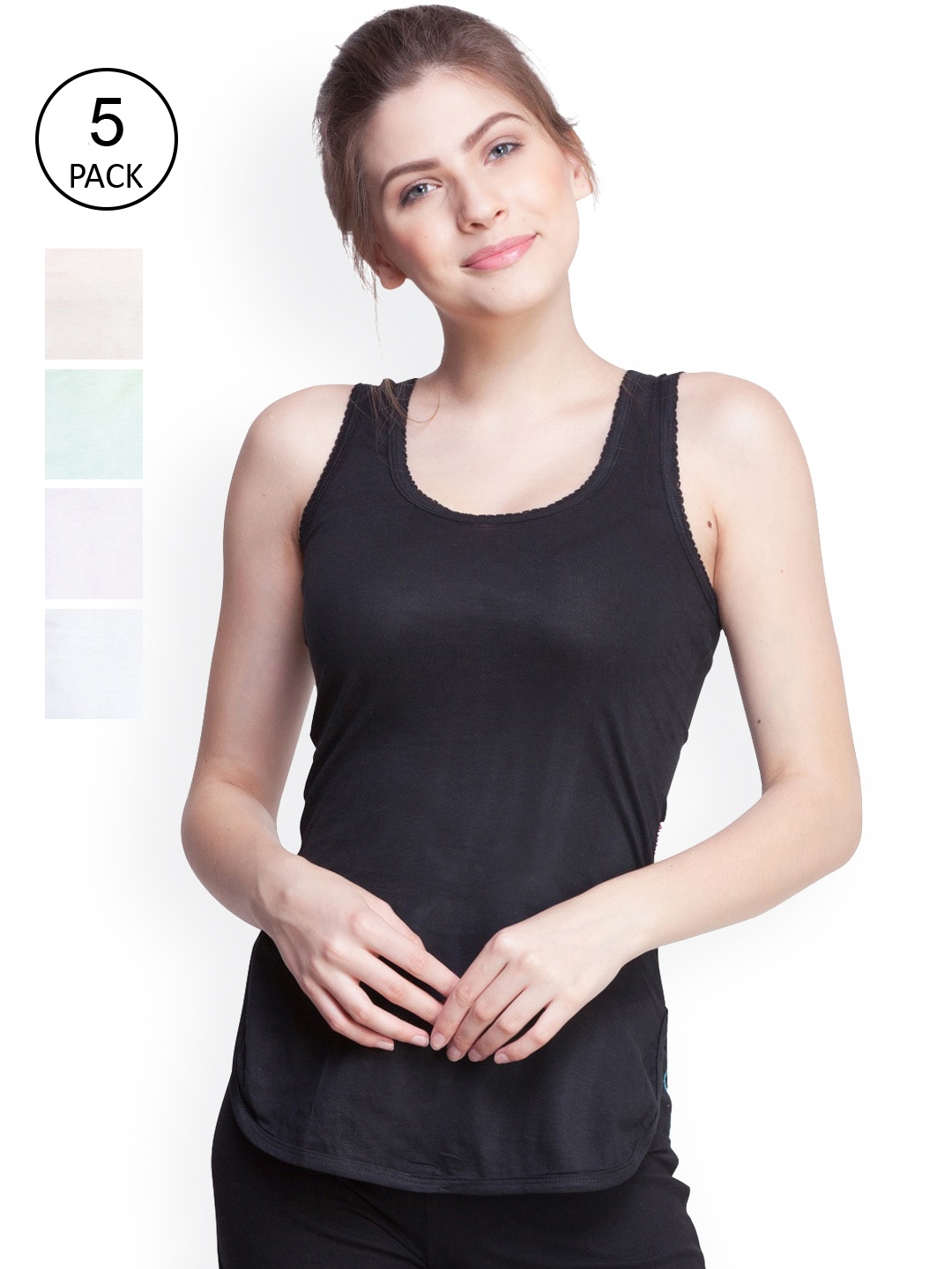 

Dollar Missy Pack of 5 Women Combed Cotton Camisole, Black