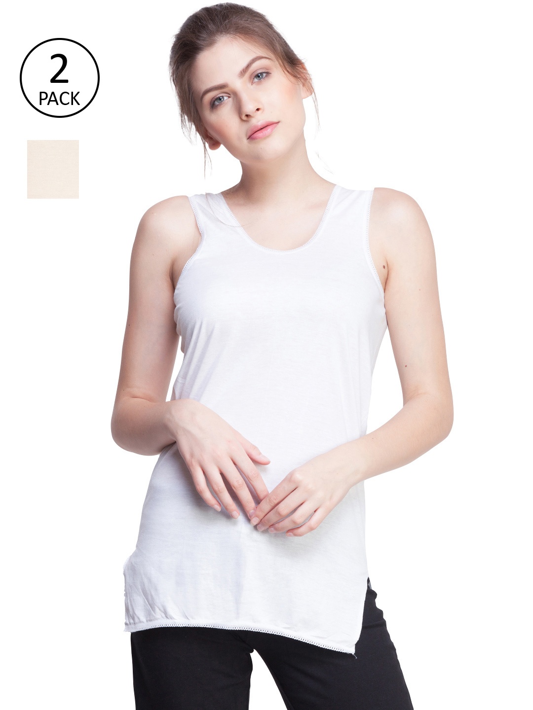 

Dollar Missy Pack of 2 Combed Cotton Camisole MMBB-361-R3-WH-SK-PO2, Beige