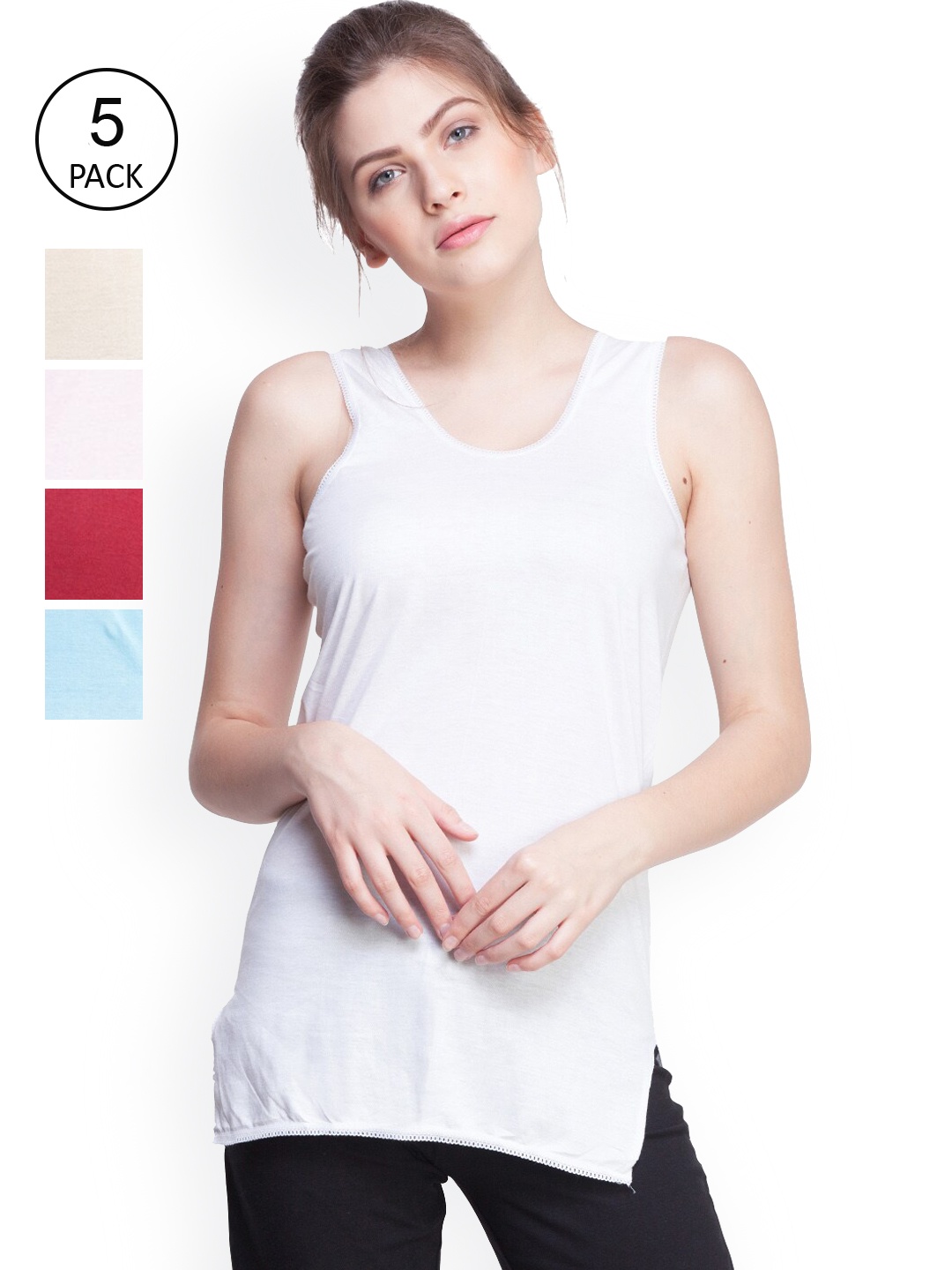 

Dollar Missy Pack of 5 Combed Cotton Camisole, White