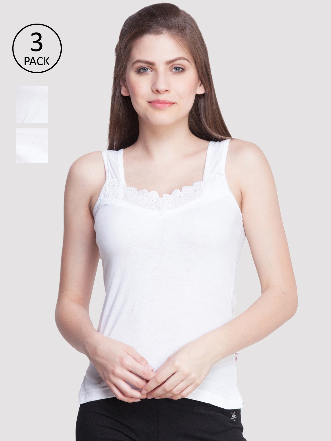 

Dollar Missy Pack of 3 Combed Cotton Camisole MMBB-371-R3-WHT-PO3, White
