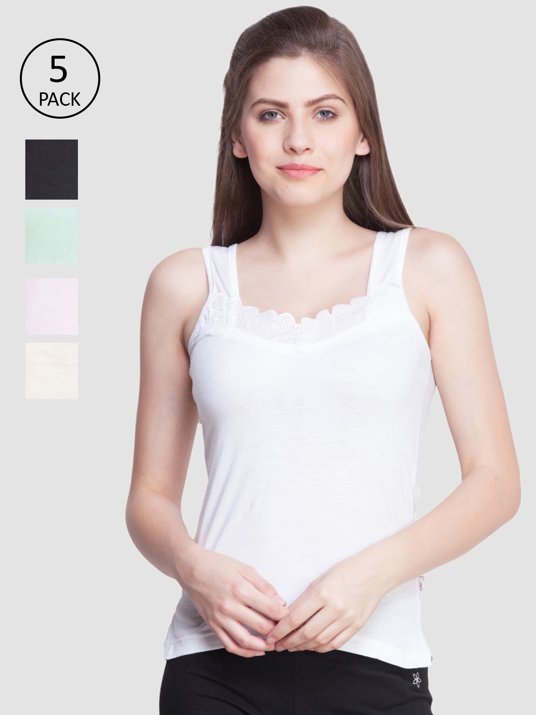 

Dollar Missy Pack of 5 Women Combed Cotton Camisole, Black