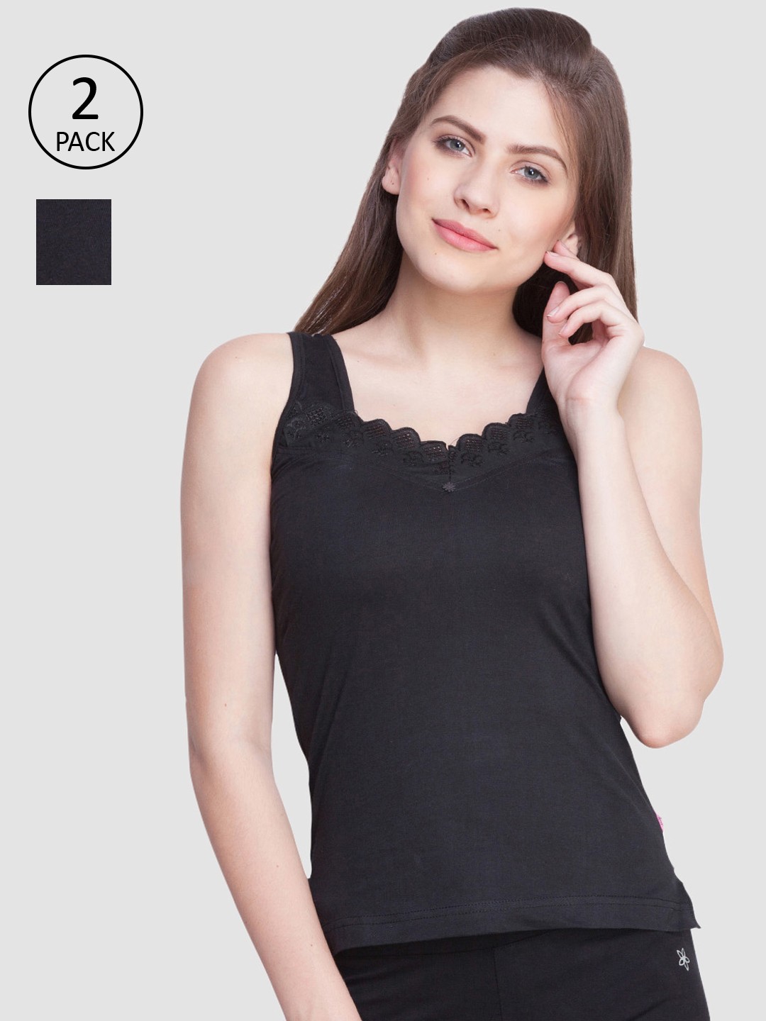 

Dollar Missy Pack of 2 Women Combed Cotton Camisole, Black