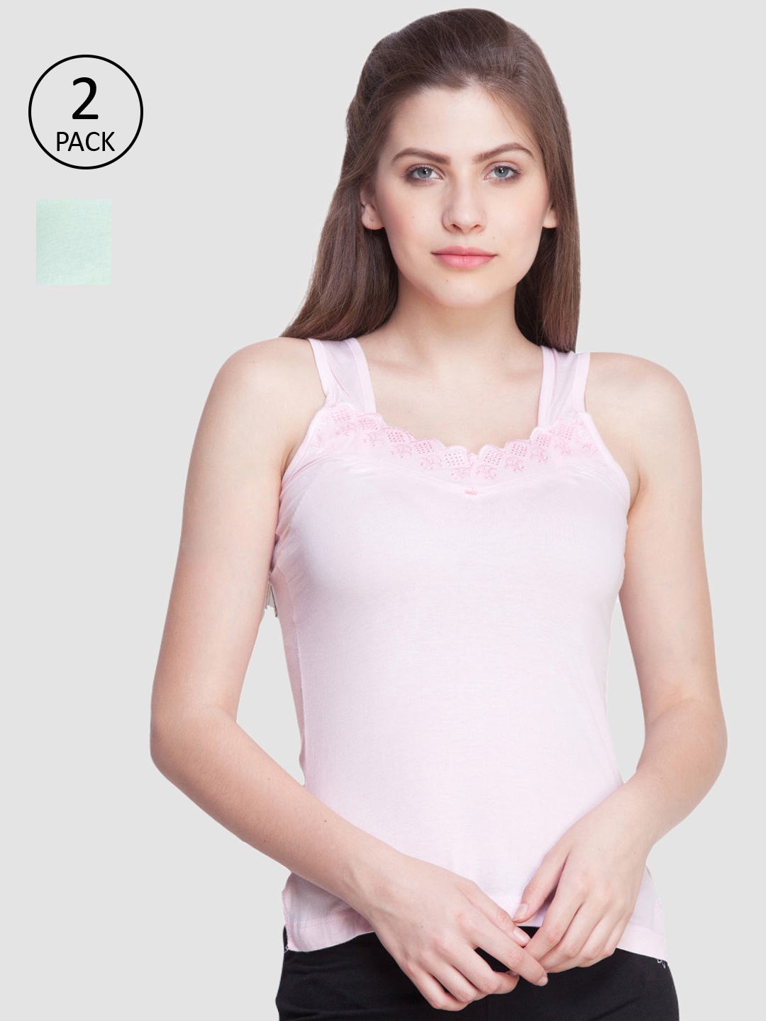 

Dollar Missy Pack of 2 Combed Cotton Camisole MMBB-371-R3-LP-LG-PO2, Pink