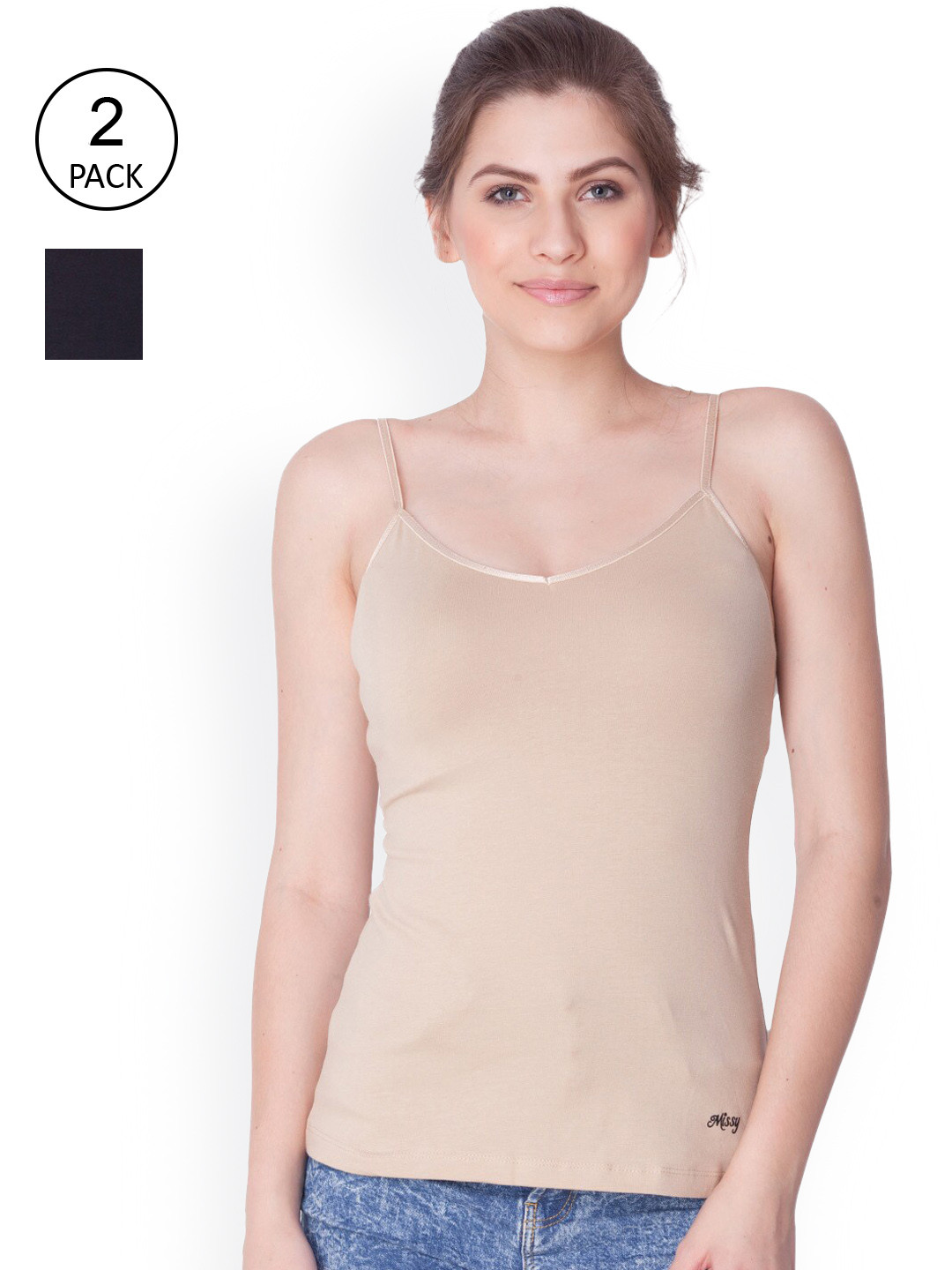 

Dollar Missy Pack of 2 Cotton with Spandex Camisole, Black