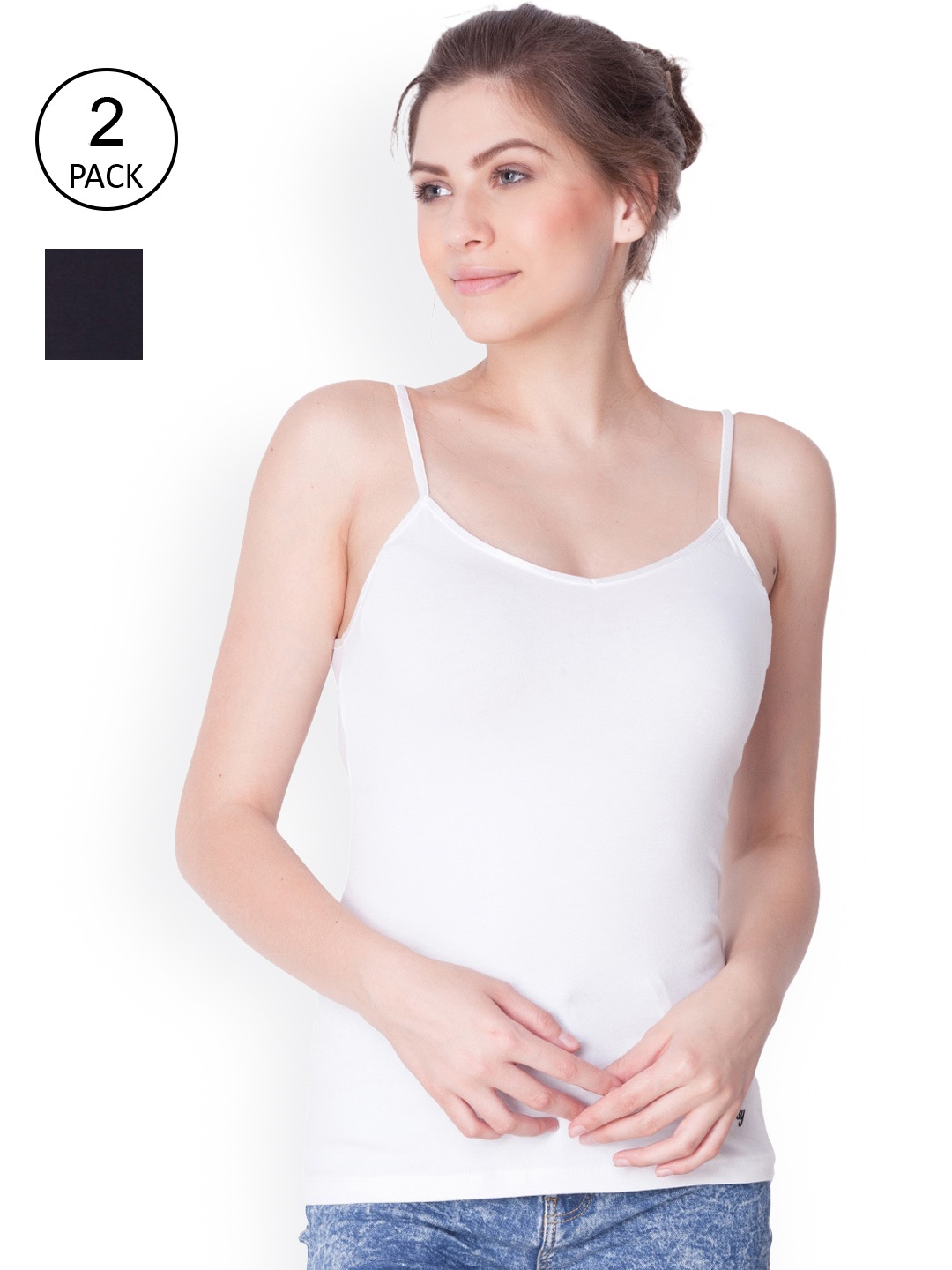 

Dollar Missy Pack of 2 Women Cotton with Spandex Camisole, Black