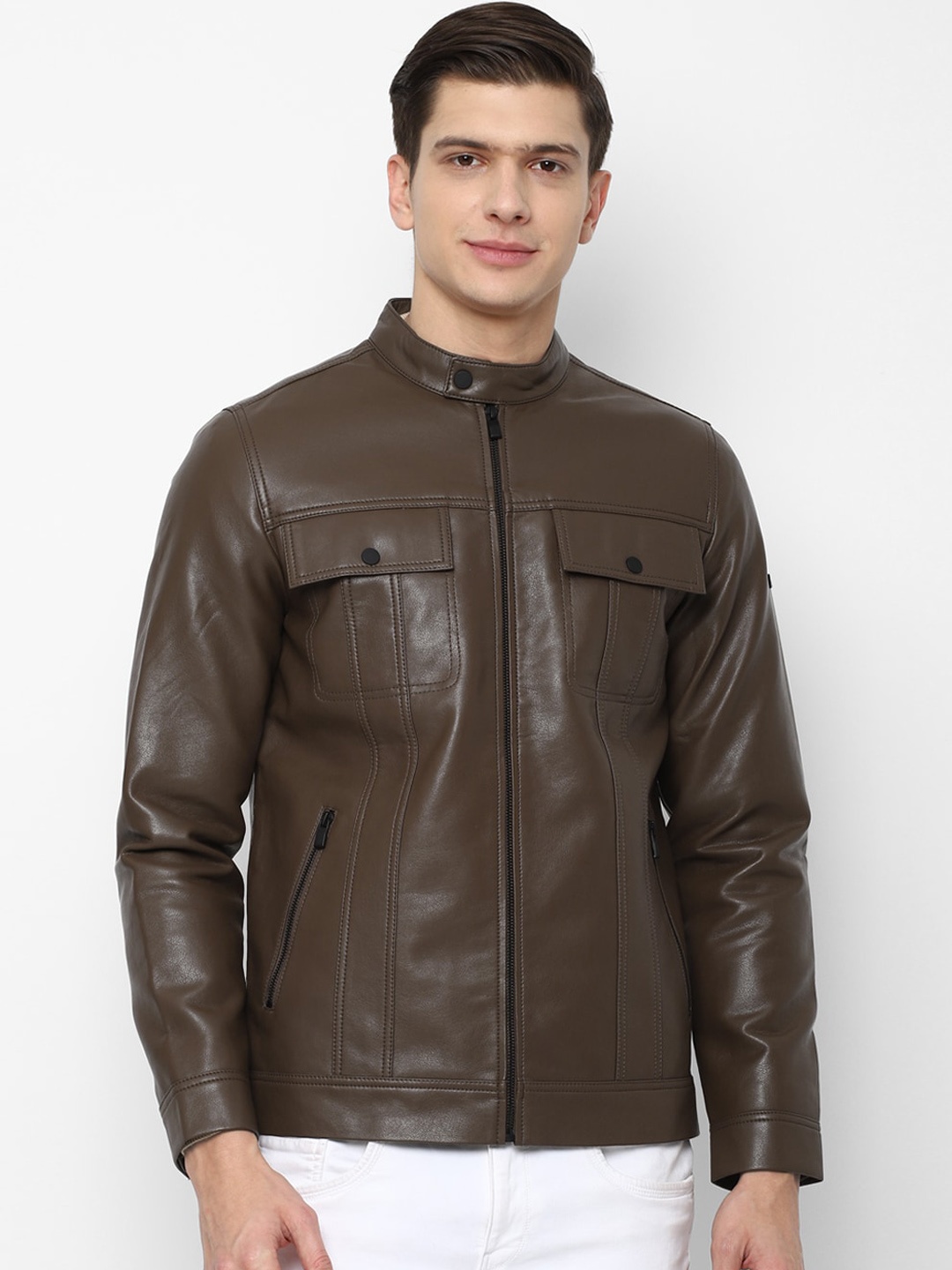 

Allen Solly Men Brown Biker Jacket