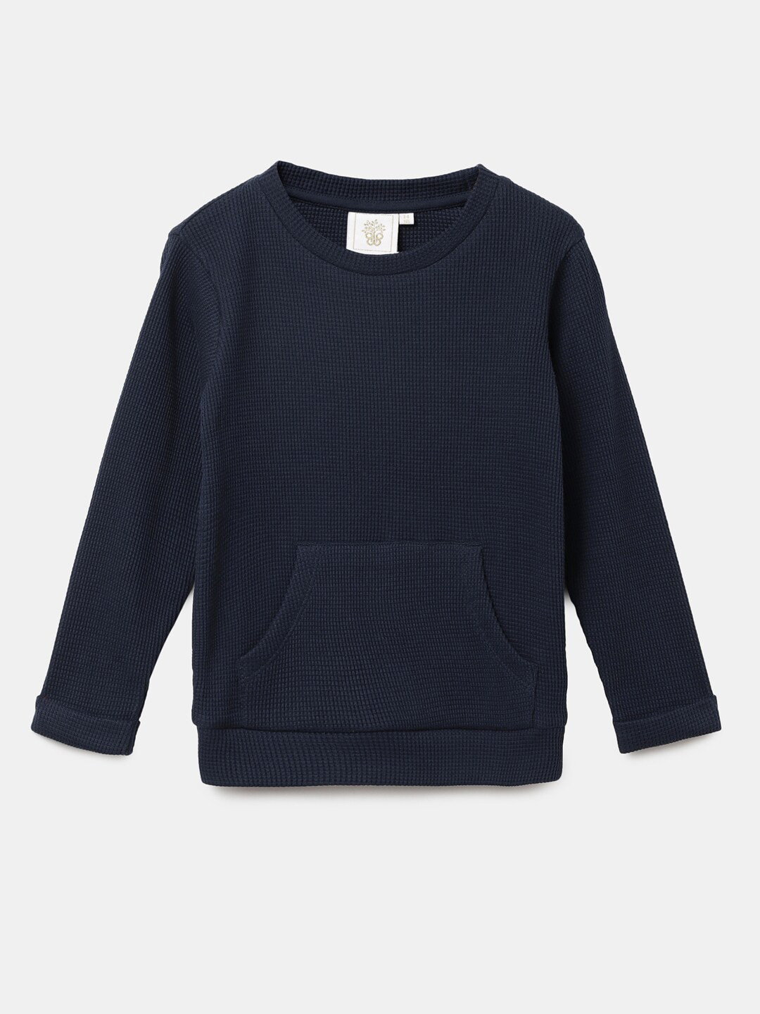 

BYB PREMIUM Boys Navy Blue Self Design Pure Cotton Sweatshirt