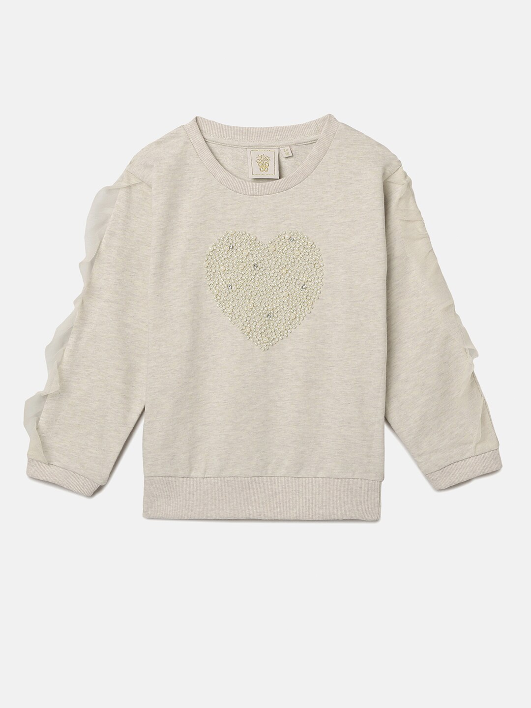 

BYB PREMIUM Girls Beige Ruffle Embellished Cotton Sweatshirt