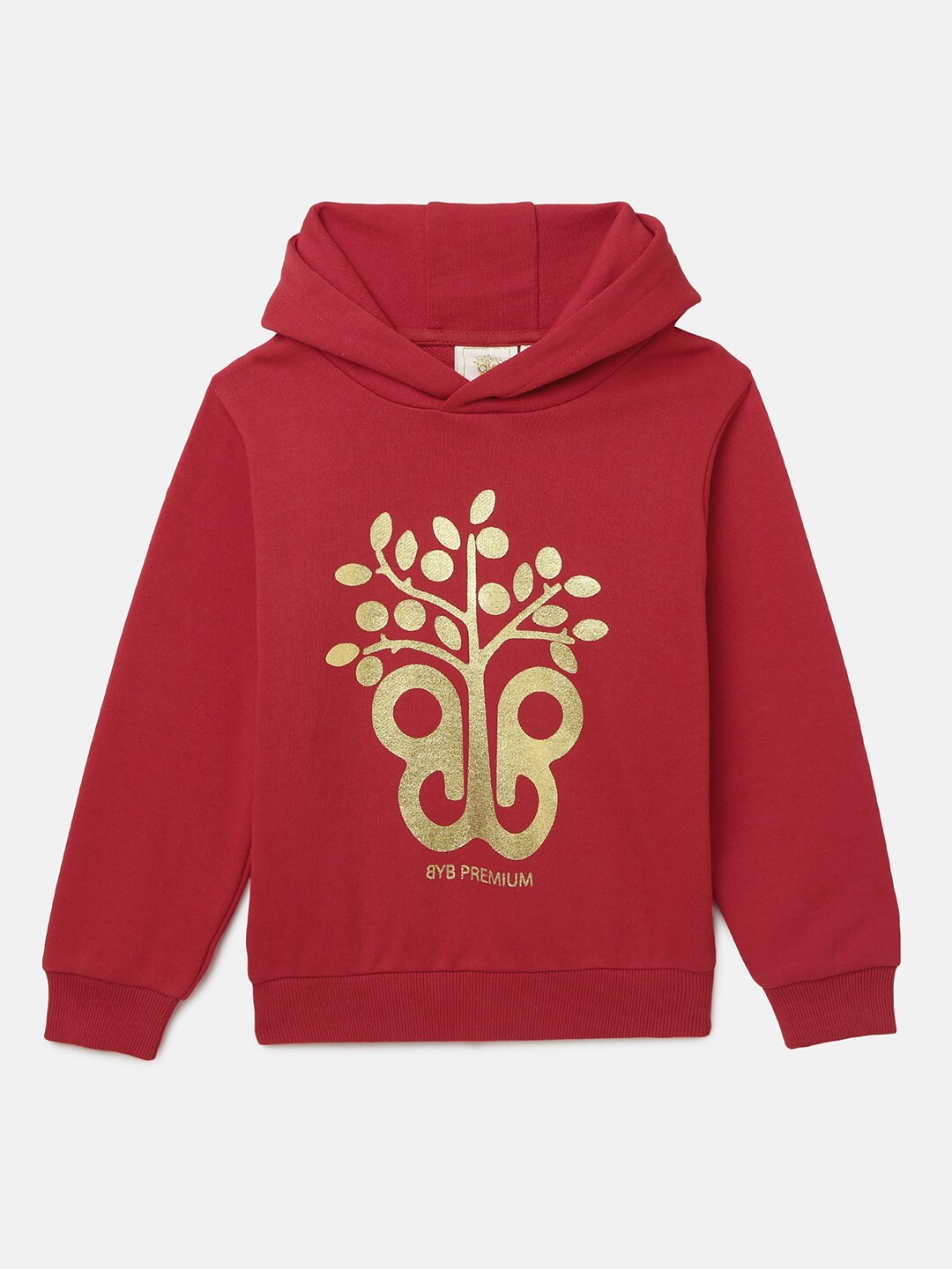 

BYB PREMIUM Boys Red Printed Hooded Pure Cotton Sweatshirt