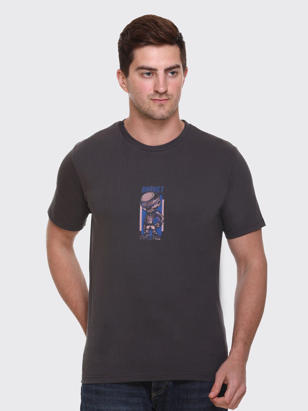 

Obaan Men Grey Graphic Printed Regular Fit T-shirt
