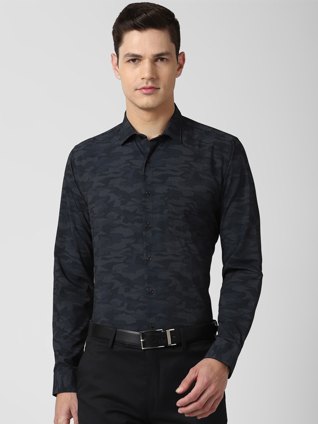 

Van Heusen Men Navy Blue Slim Fit Printed Formal Shirt