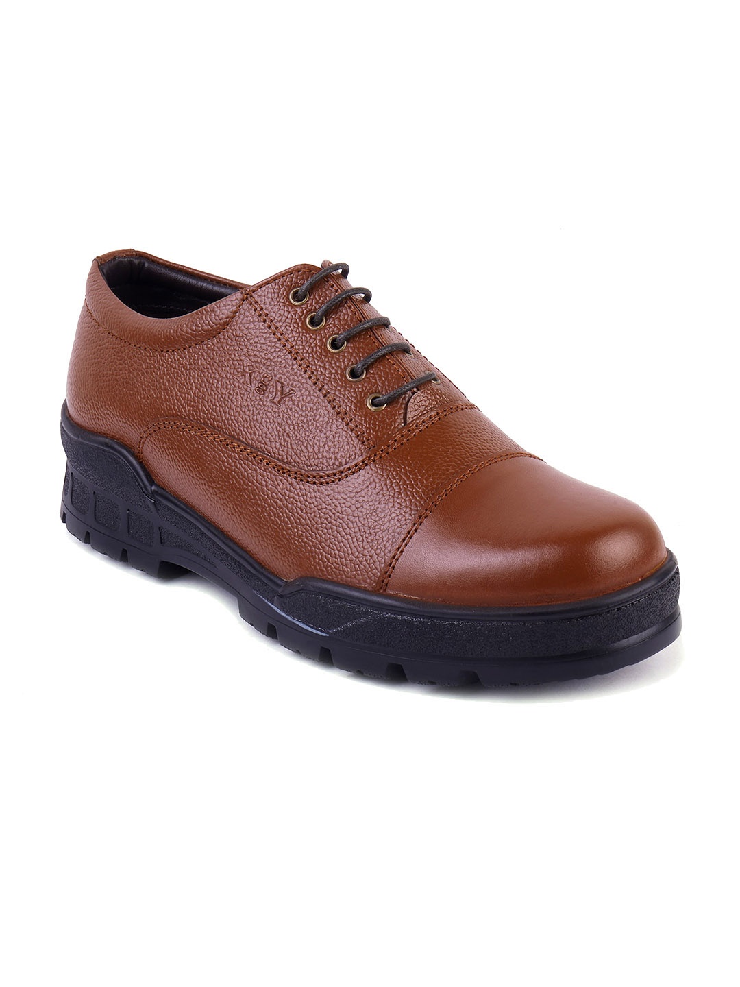

XHUGOY Men Tan Solid Leather Formal Oxfords