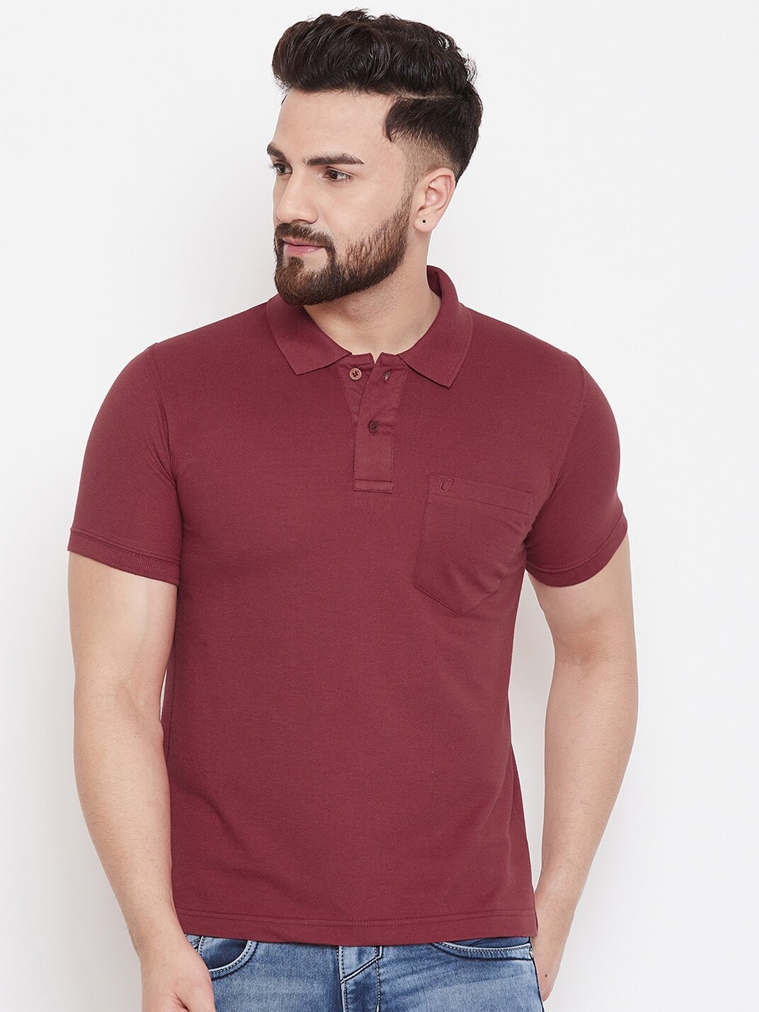 

Camey Men Maroon Polo Collar Cotton T-shirt