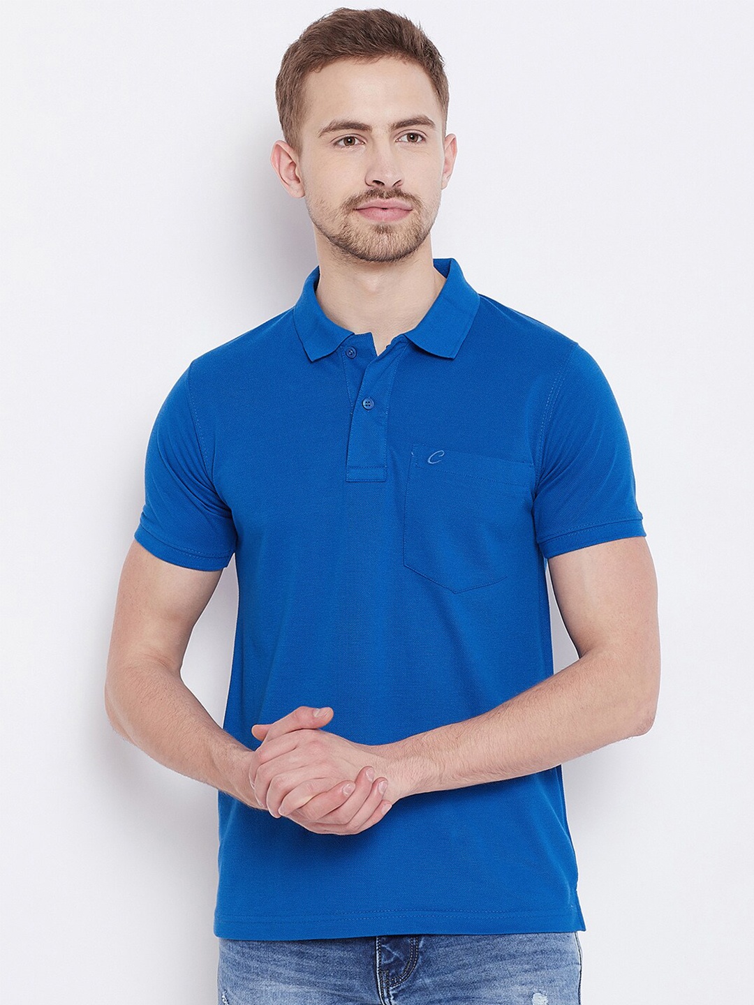 

Camey Men Blue Polo Collar Pockets Cotton T-shirt