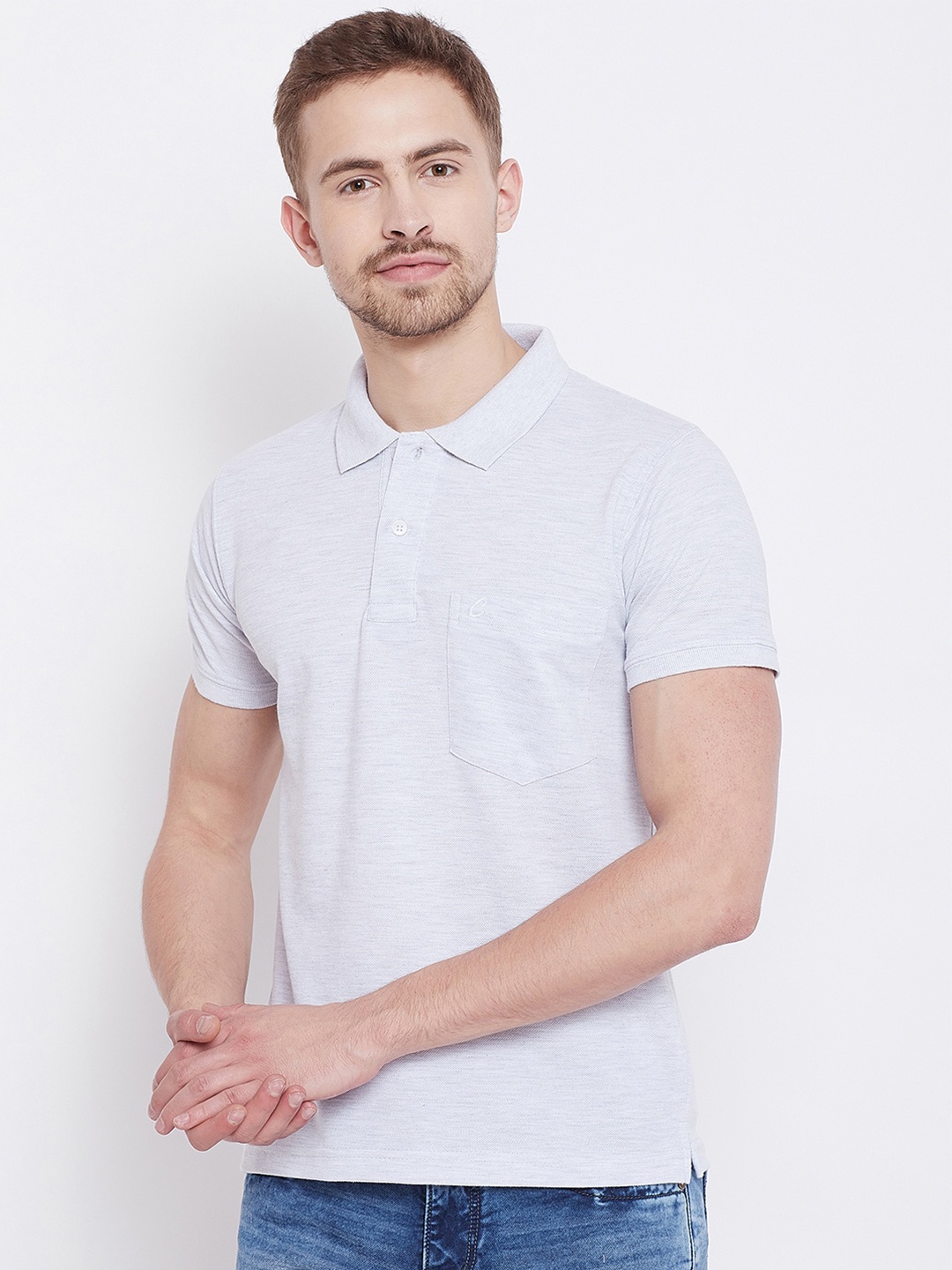 

Camey Men Off White Polo Collar T-shirt