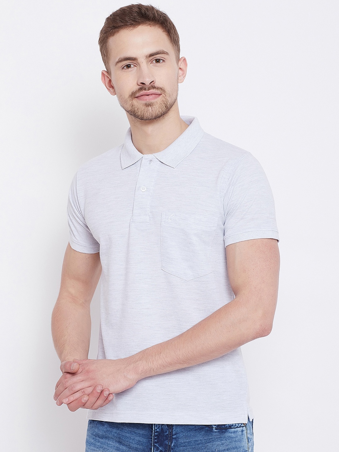 

Camey Men Off White Polo Collar Cotton Pockets T-shirt