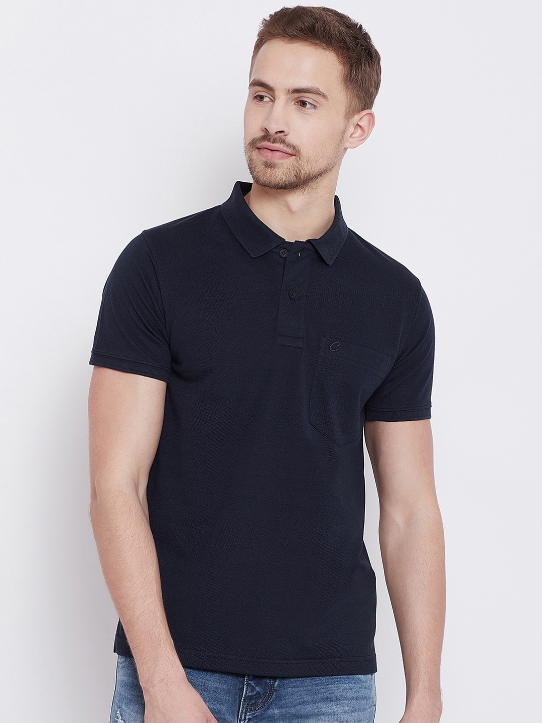 

Camey Men Navy Blue Polo Collar Pockets T-shirt