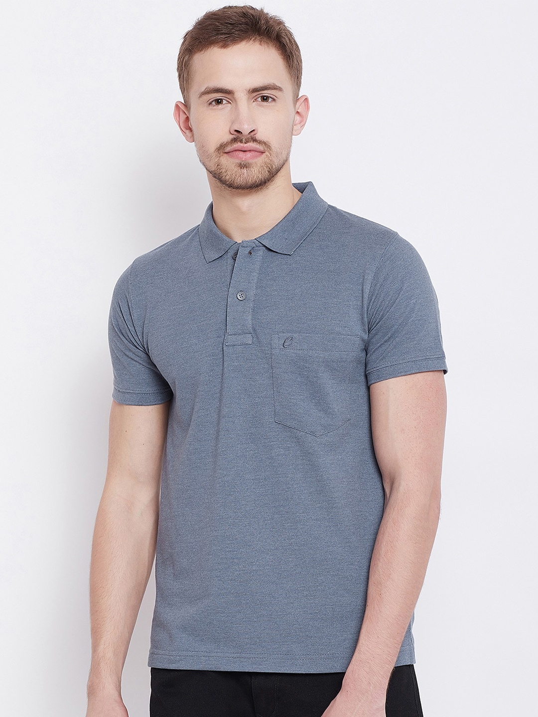 

Camey Men Grey Polo Collar Pockets Cotton T-shirt