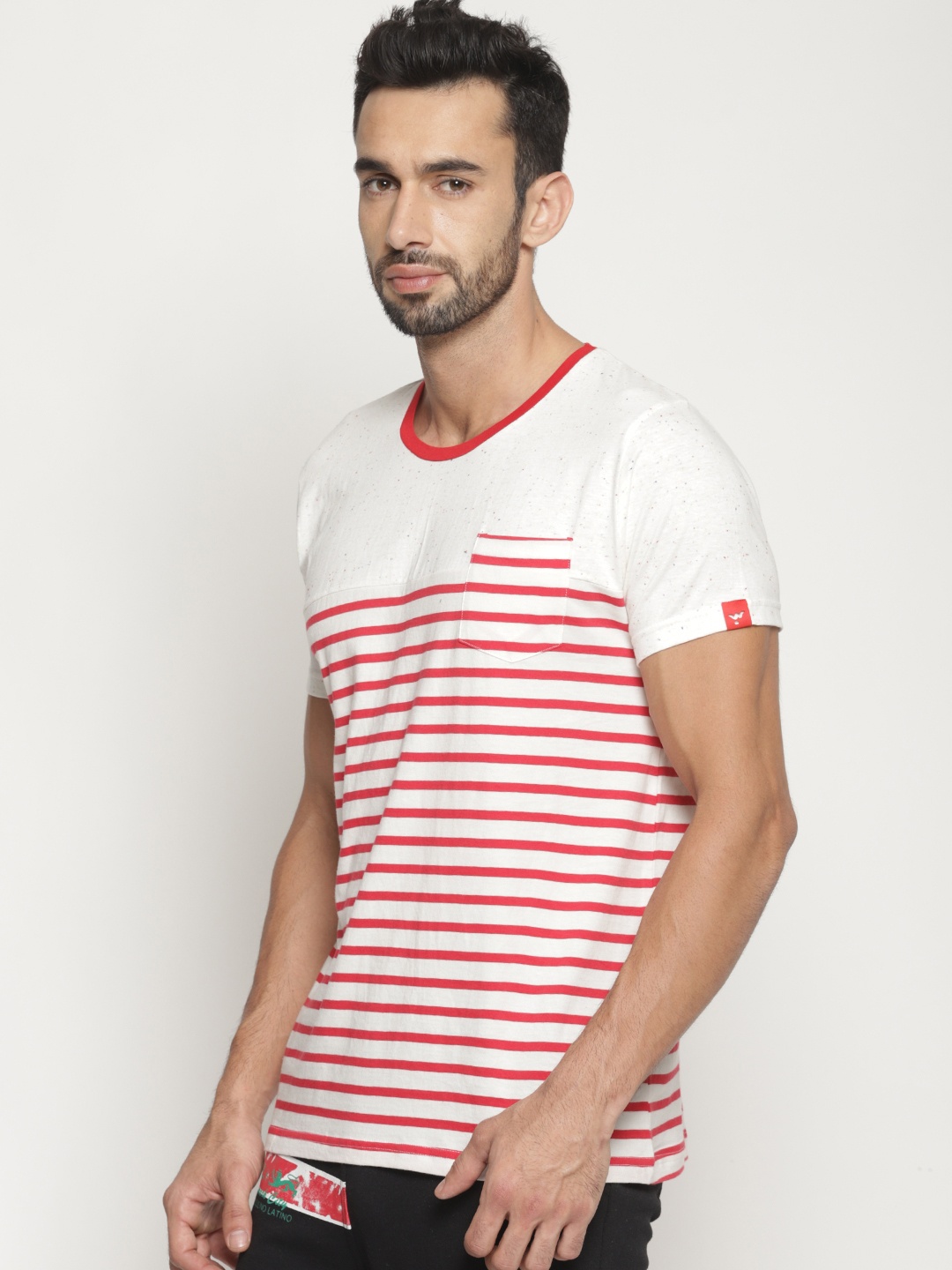 

Masculino Latino Plus Size Men Off White Striped Cotton T-shirt