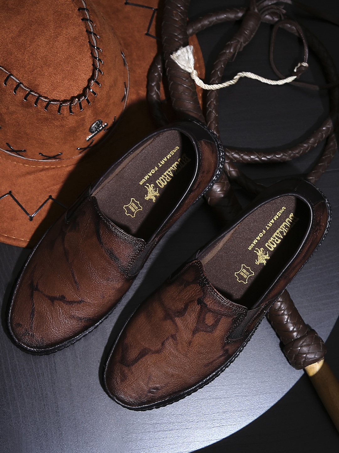 

Buckaroo Men Brown Abstract Print Leather Slip-Ons