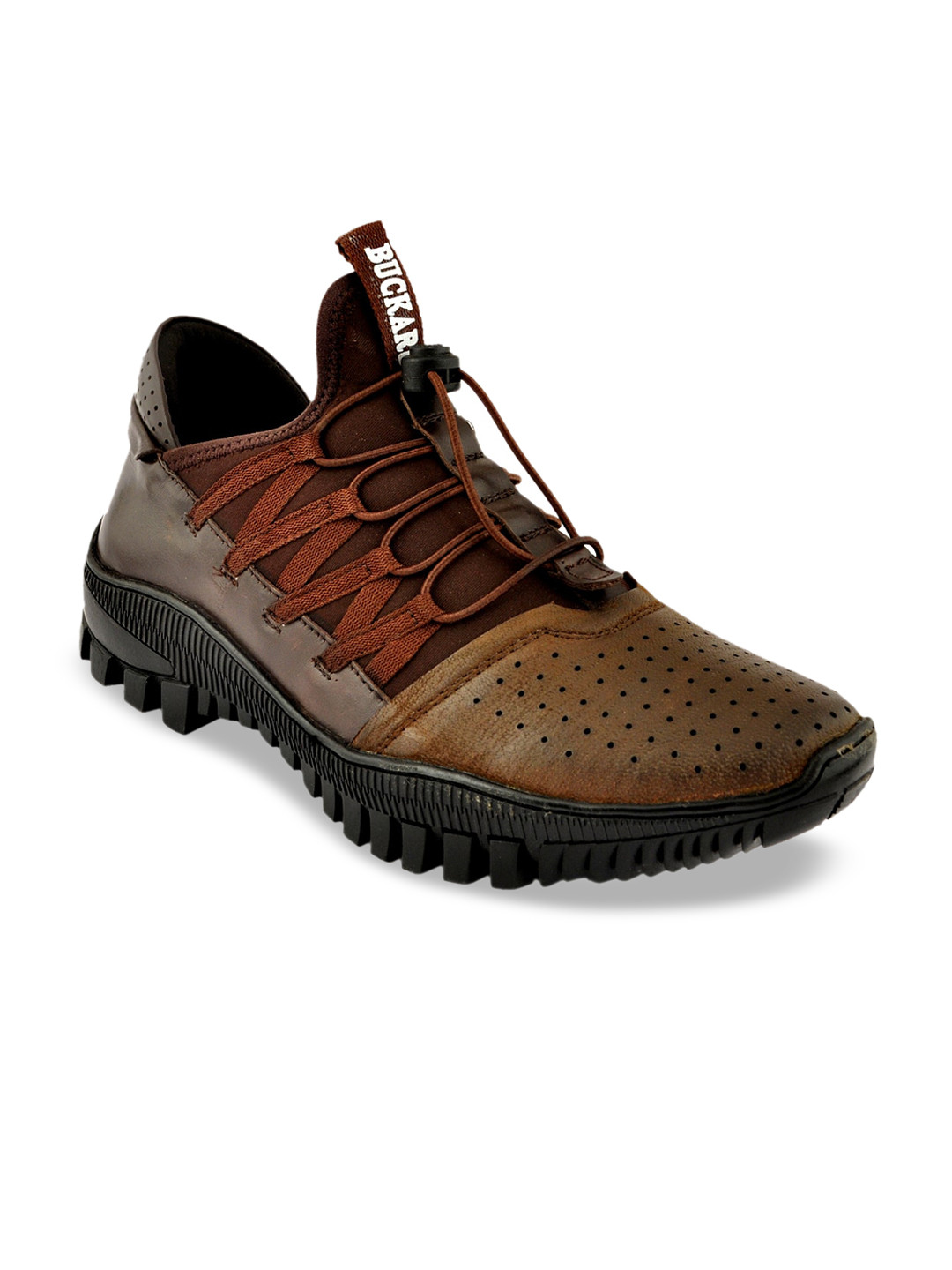 

Buckaroo Men Brown Perforations Lightweight Genuine Leather Sneakers